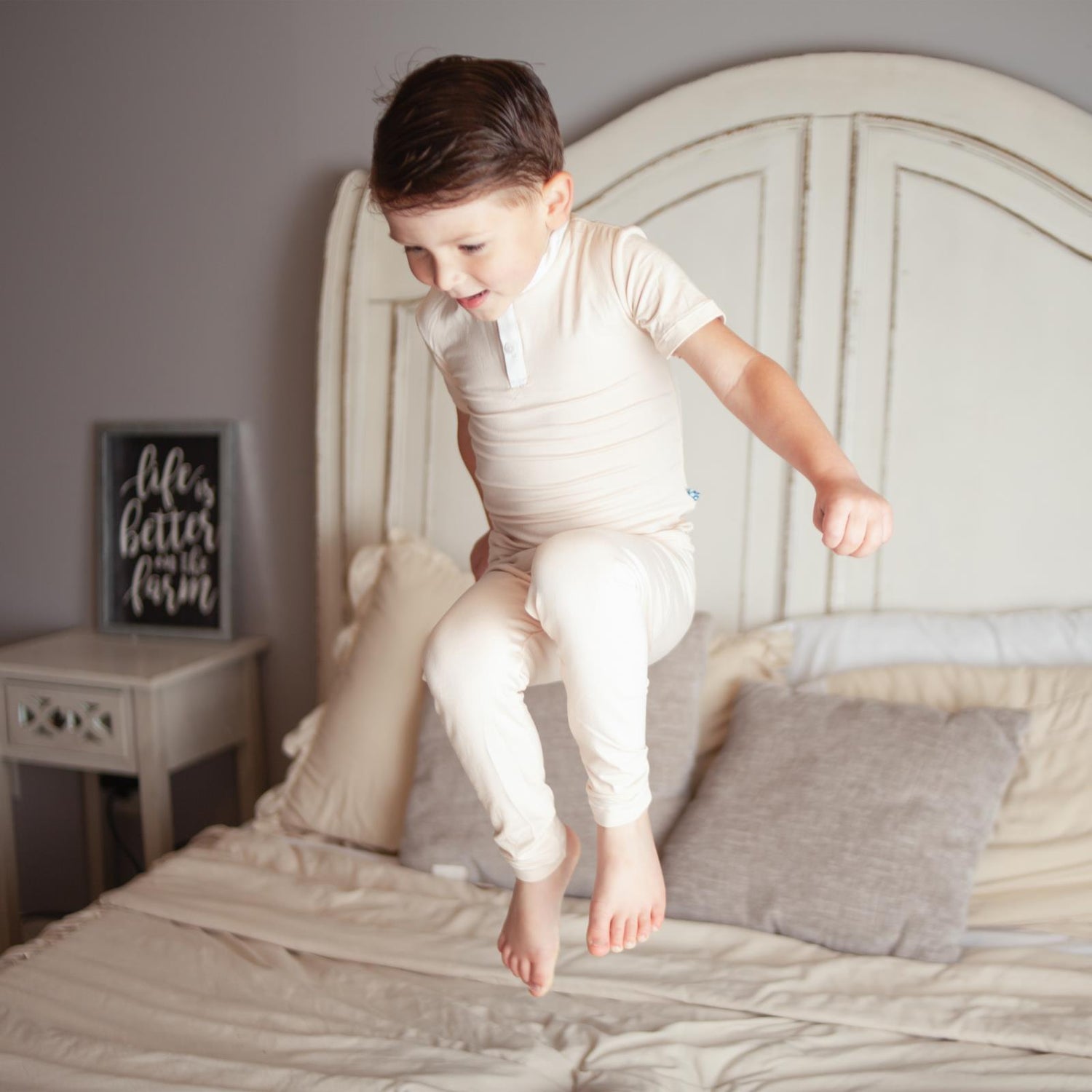 Short Sleeve Henley Pajama Set in Latte (356040)