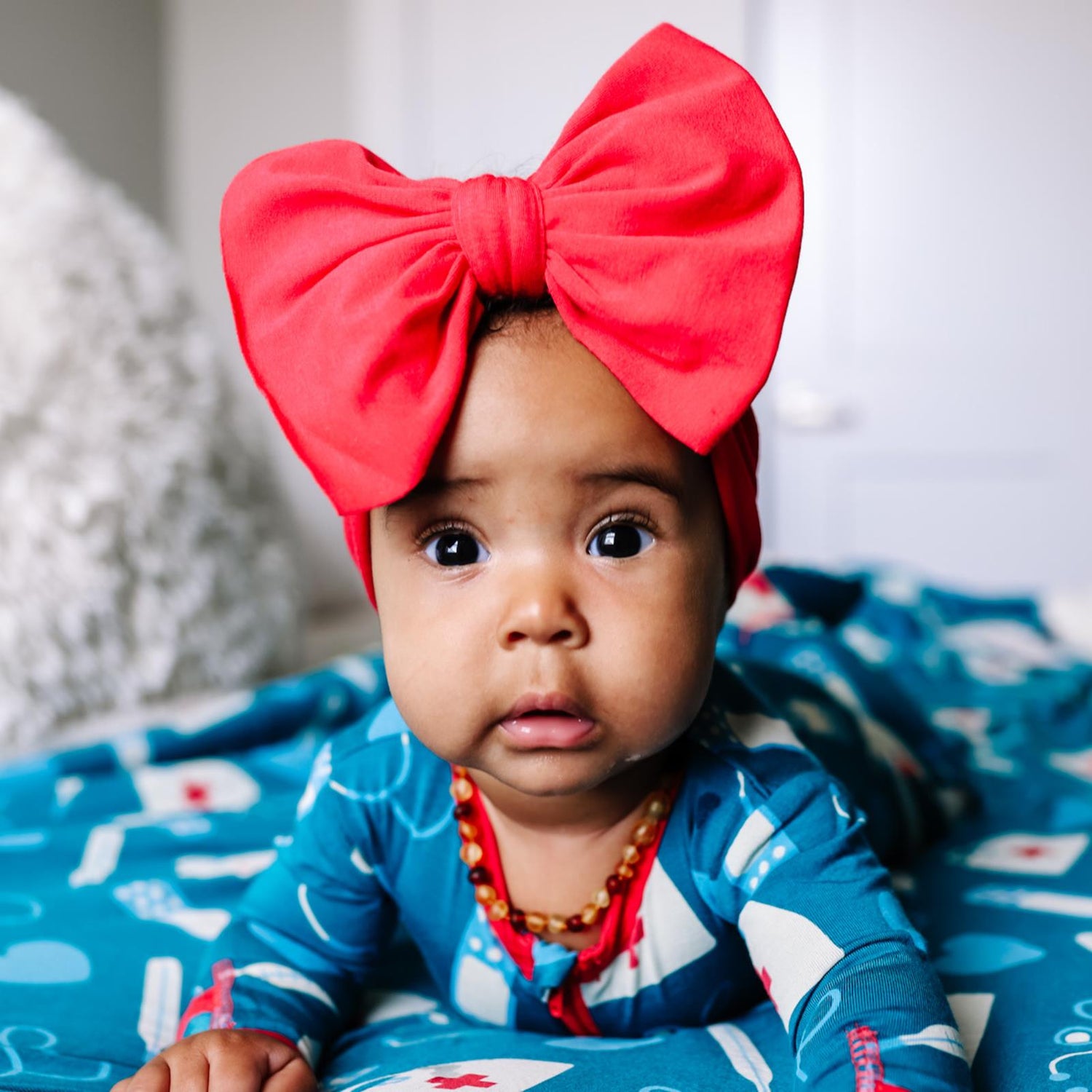 Luxe Head Wrap with Bow in Flag Red (359853)