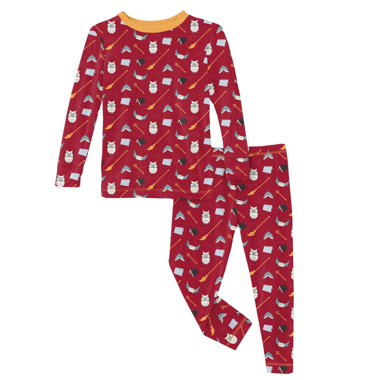 Print Long Sleeve Pajama Set in Crimson Magical World