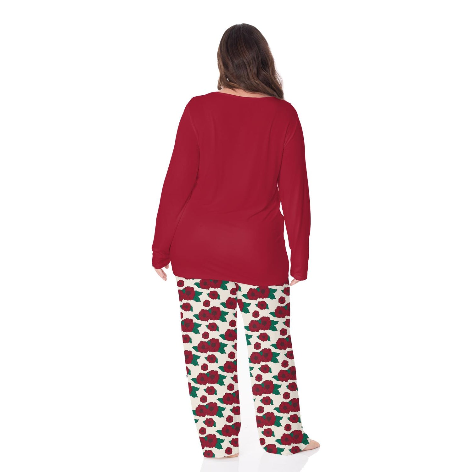 Women's Print Long Sleeve Relaxed Tee & Pajama Pants Set in Holiday Poppies
