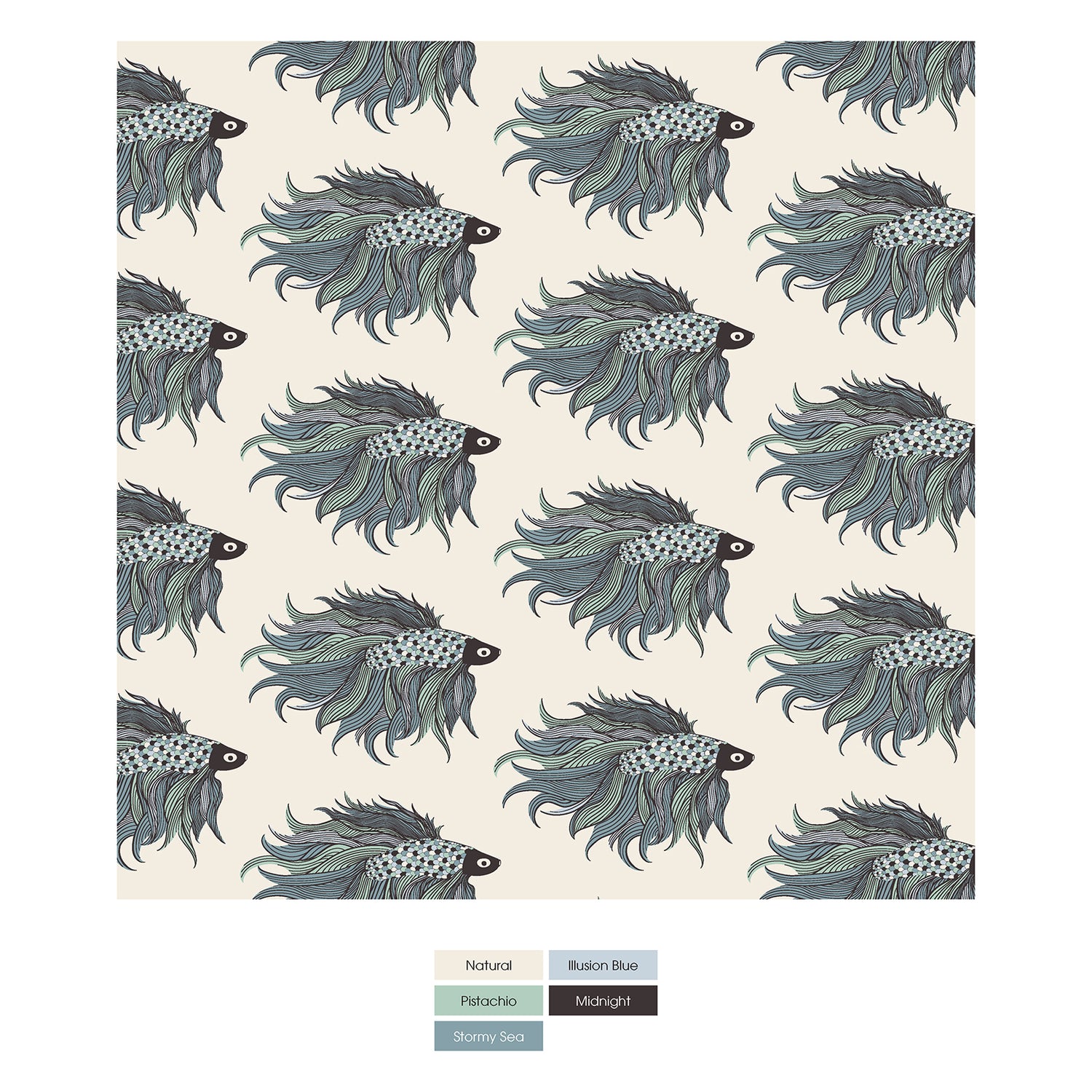 Print Long Sleeve Pajama Set in Natural Rainbow Fish (309816)