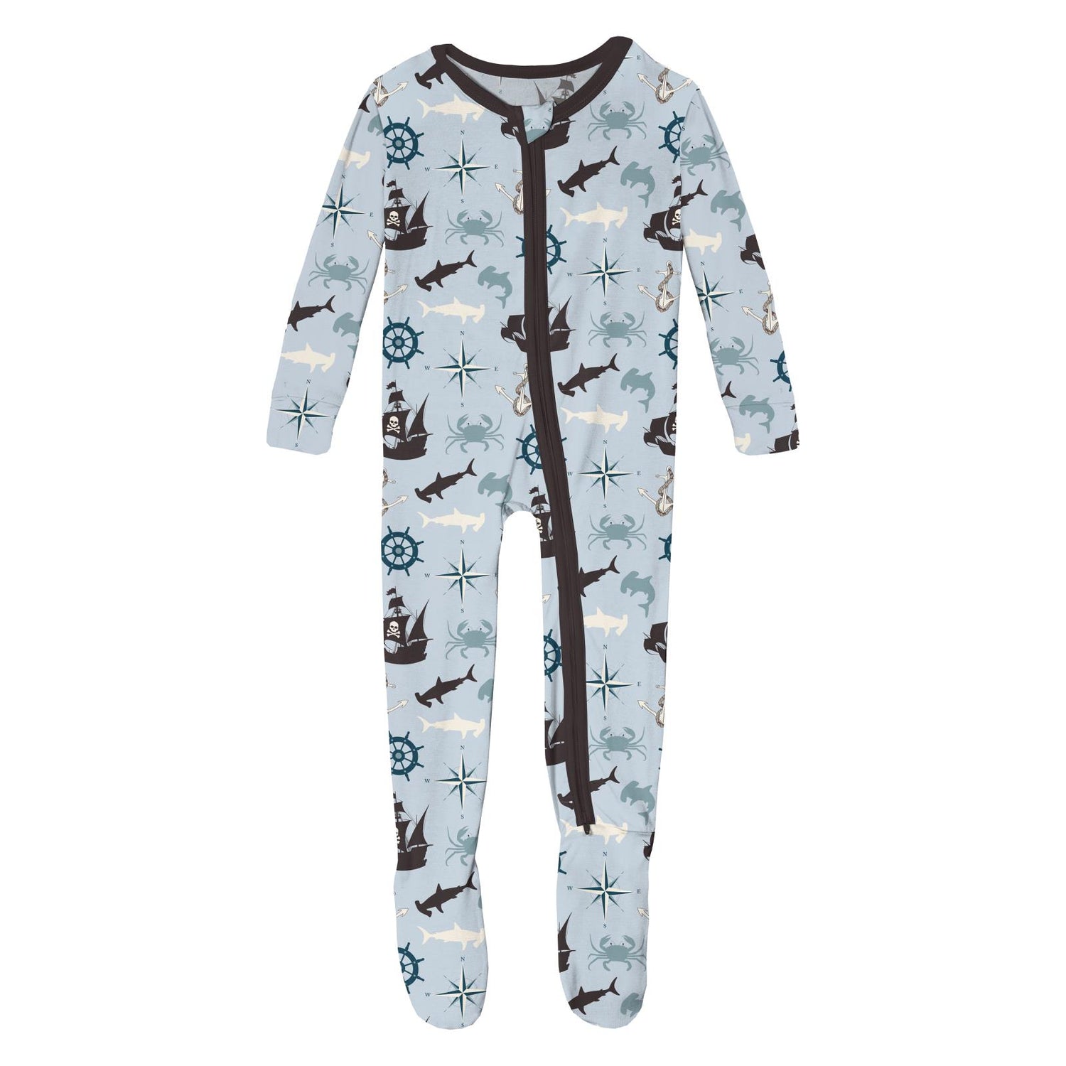 Print Footie with 2 Way Zipper in Illusion Blue Pirate Adventure