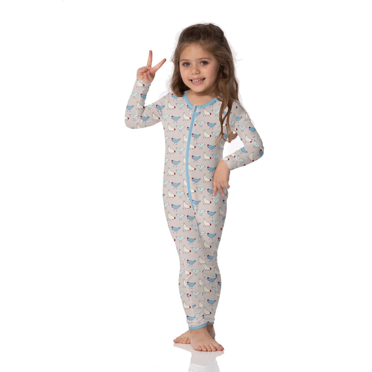 Print Coverall with 2 Way Zipper in Latte Chickens (335168)