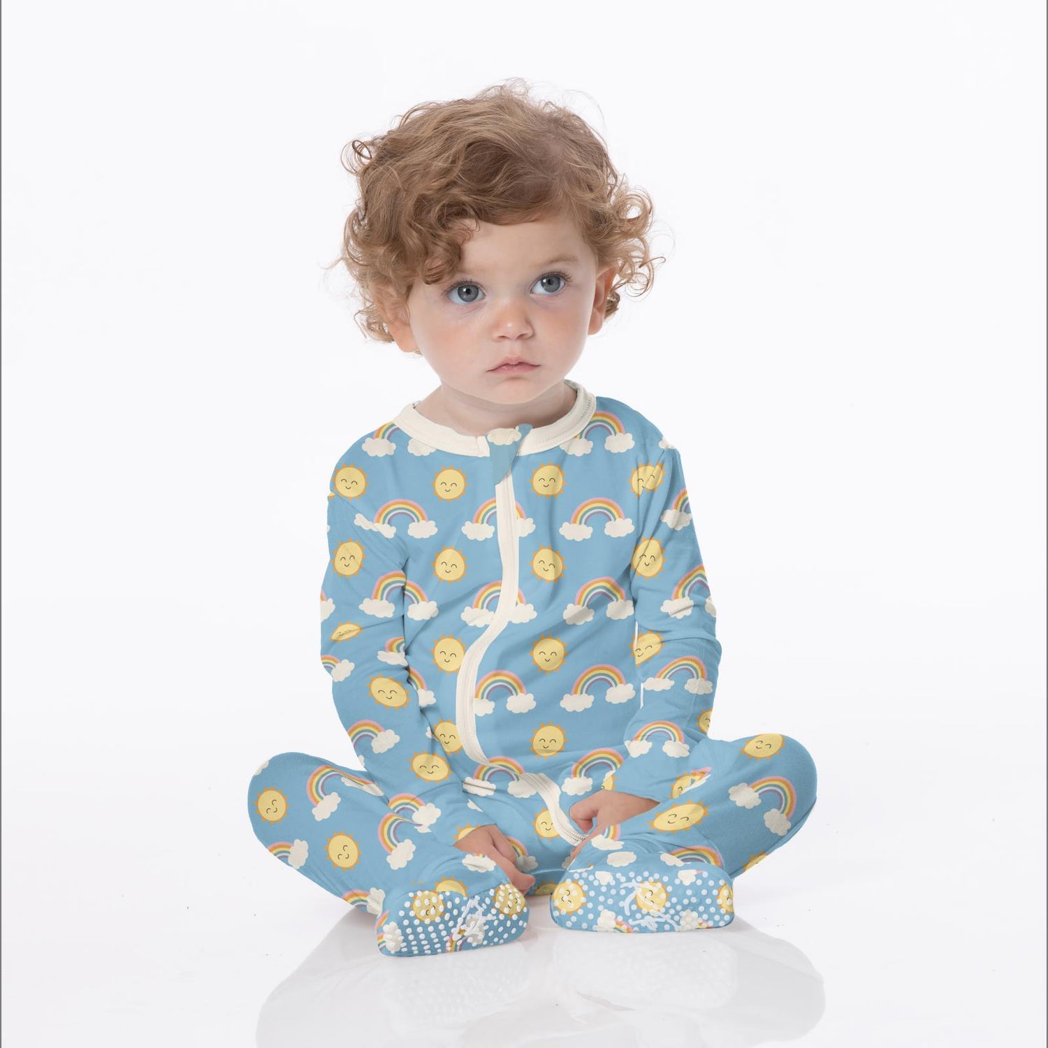 Print Footie with 2 Way Zipper in Sunshine and Rainbows (335167)