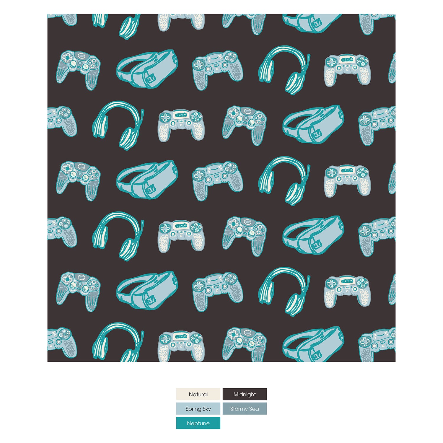 Print Long Sleeve Crew Neck Tee in Midnight Gamer (355545)