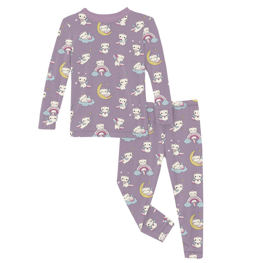 Print Long Sleeve Pajama Set in Lavender Caticorn (360662)