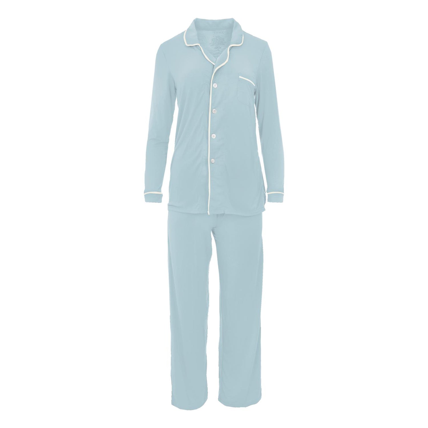 Women's Long Sleeve Collared Pajama Set in Spring Sky with Natural