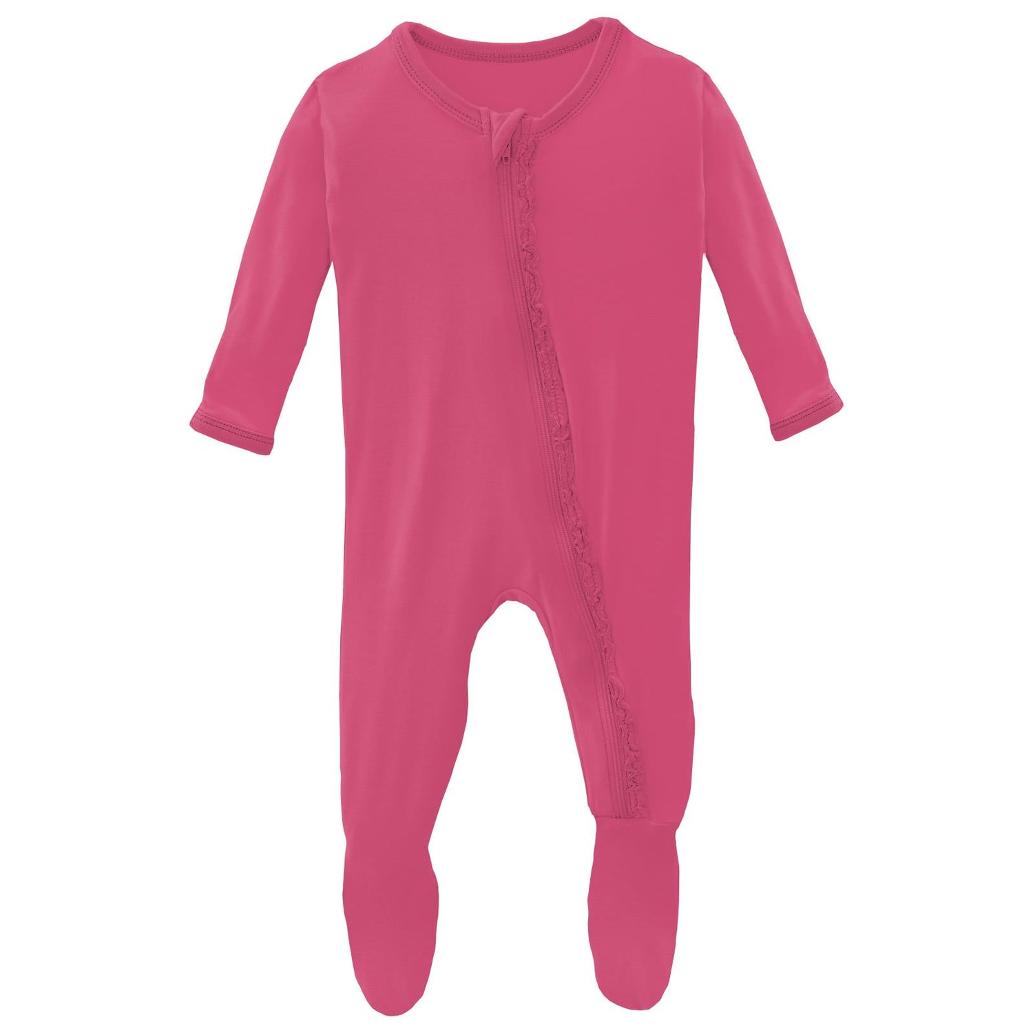 Muffin Ruffle Footie with 2 Way Zipper in Bubblegum