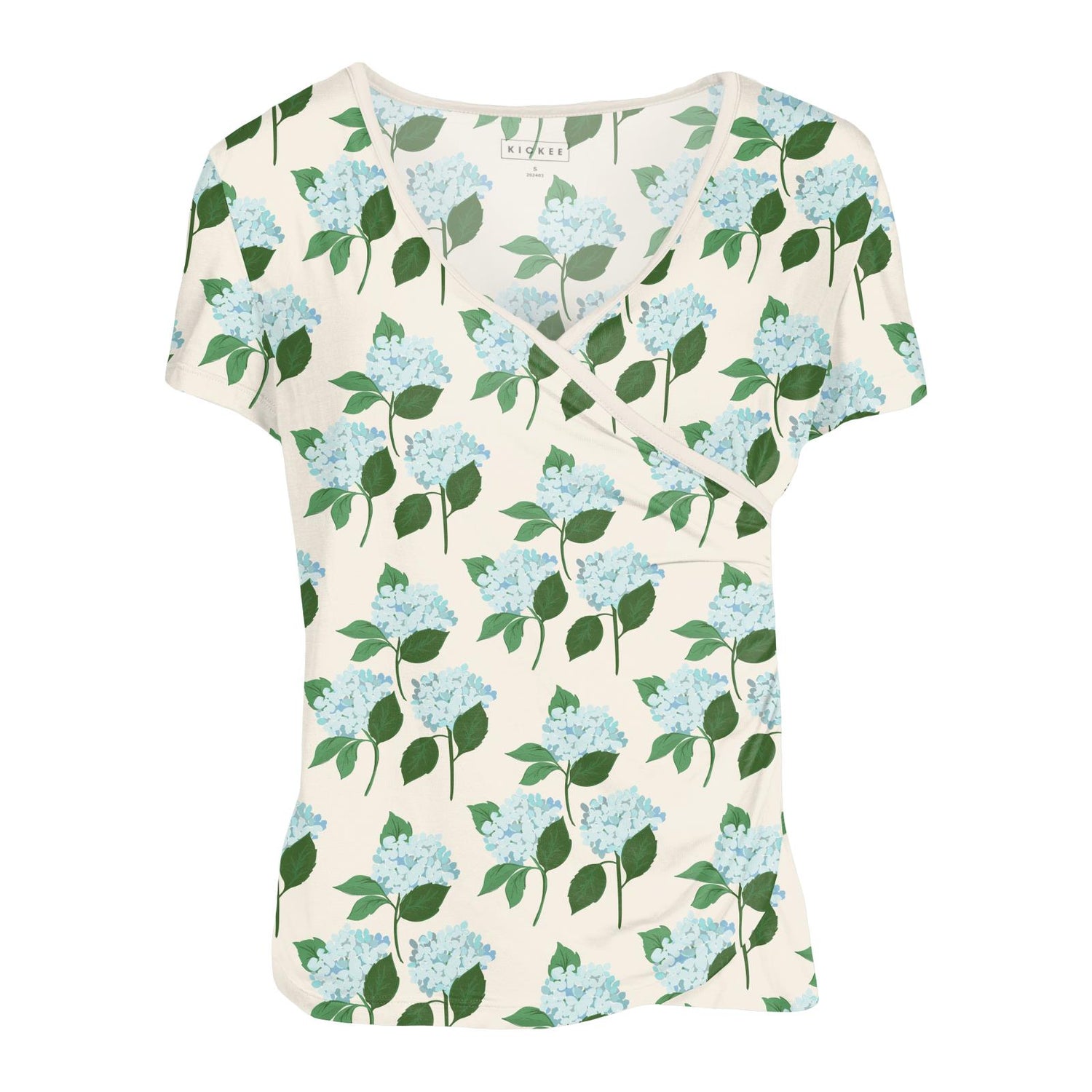 Women's Print Short Sleeve Surplice Tee in Hydrangea Bouquet