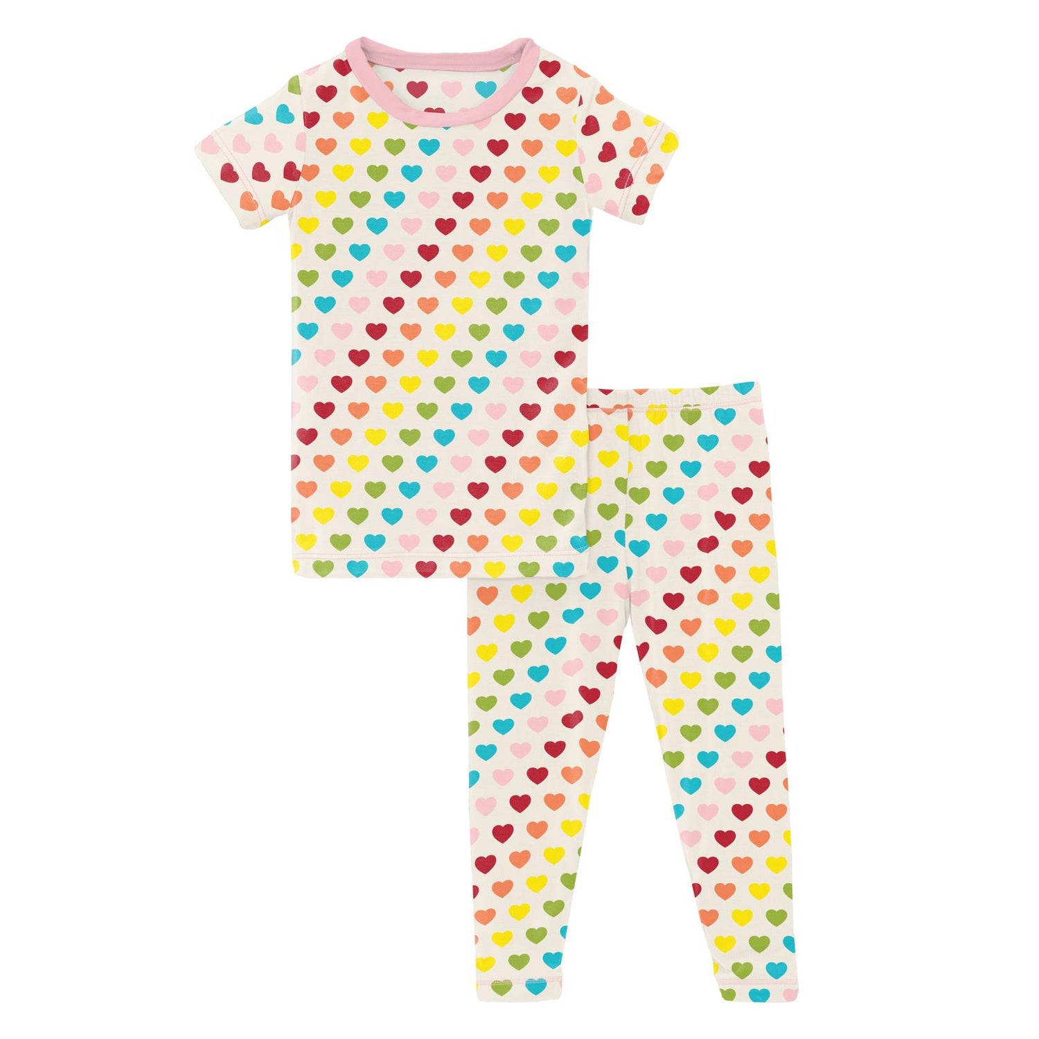 Print Short Sleeve Pajama Set in Rainbow Hearts (345349)