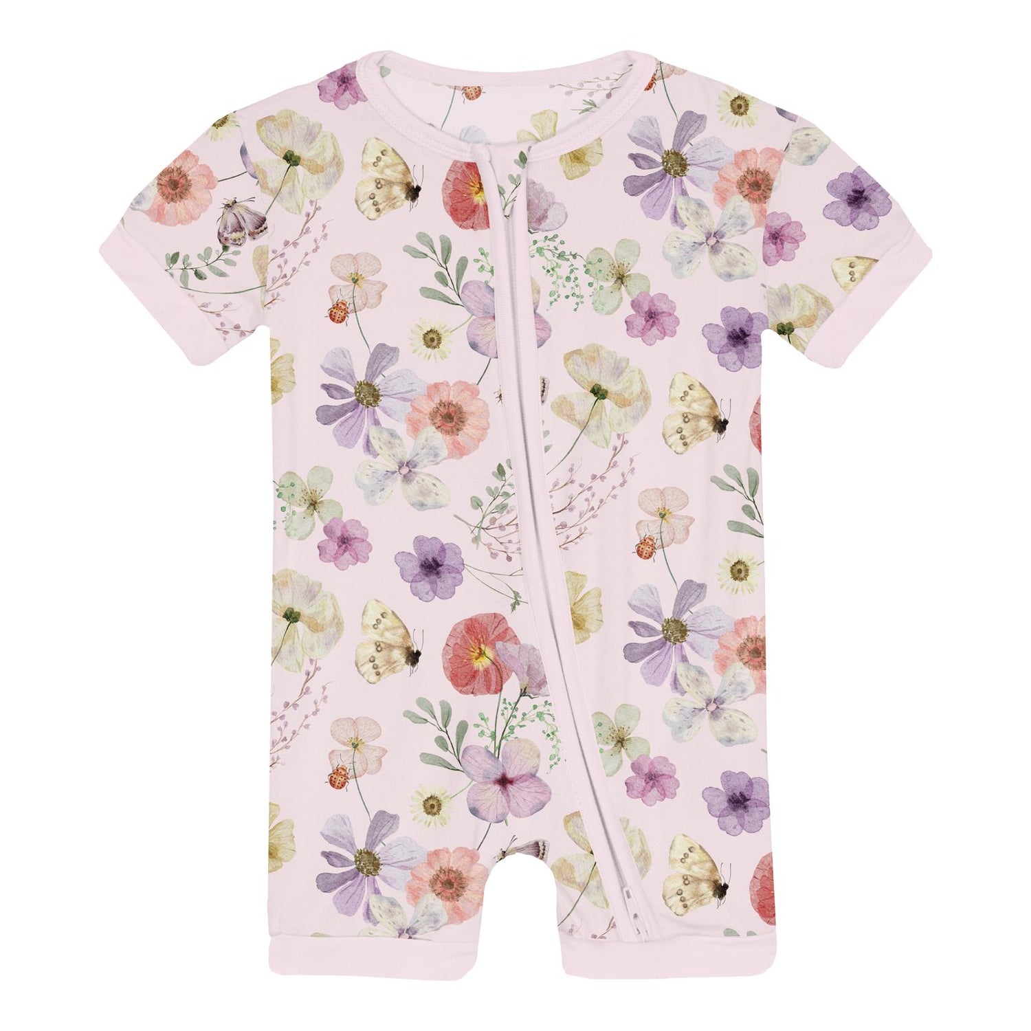 Print Shorty Sleeper with Zipper in Shrinking Violet Pressed Flowers (359899)