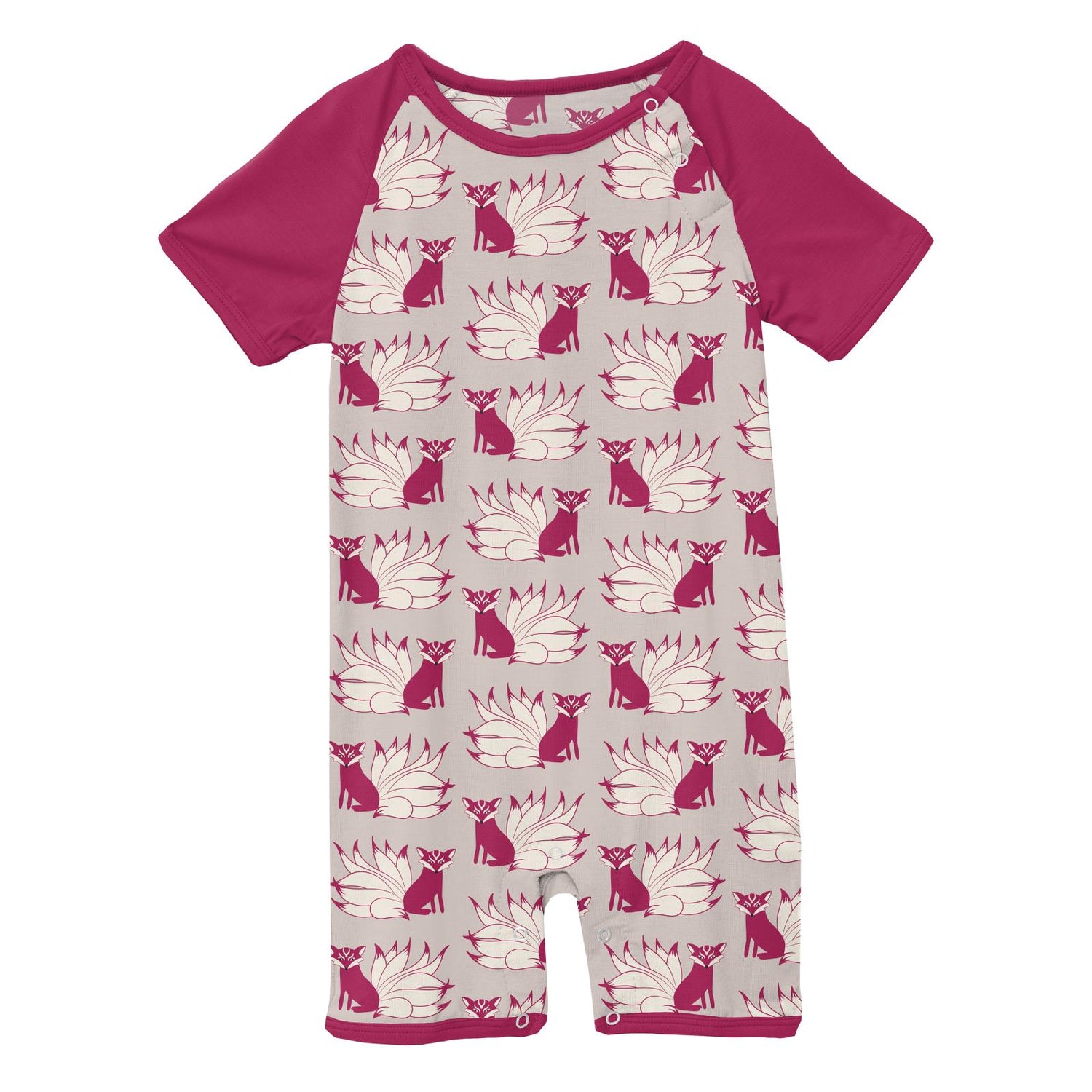 Print Short Sleeve Raglan Romper in Latte Kitsune (270409)