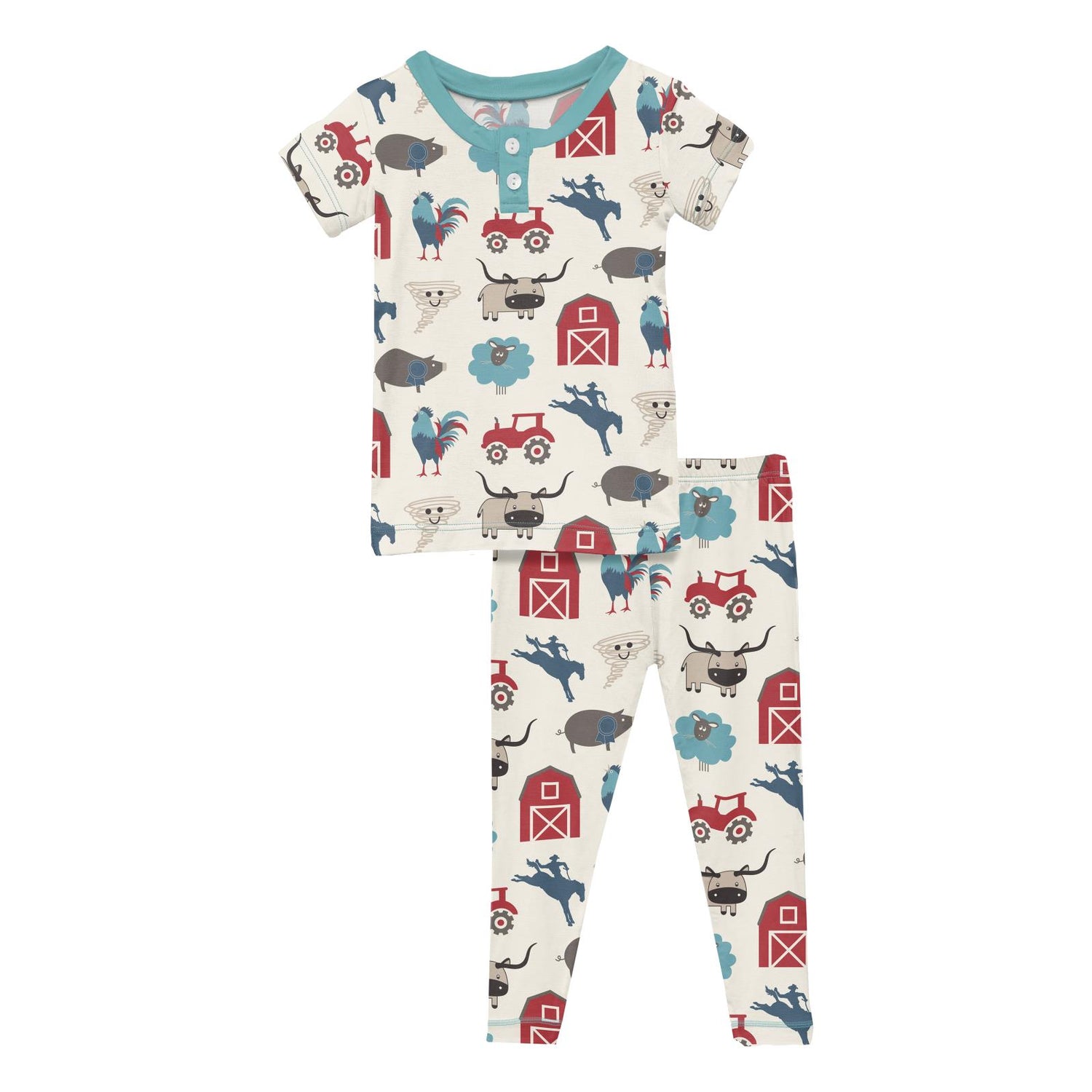 Print Short Sleeve Henley Pajama Set in Glacier Rowdy Howdy (270401)