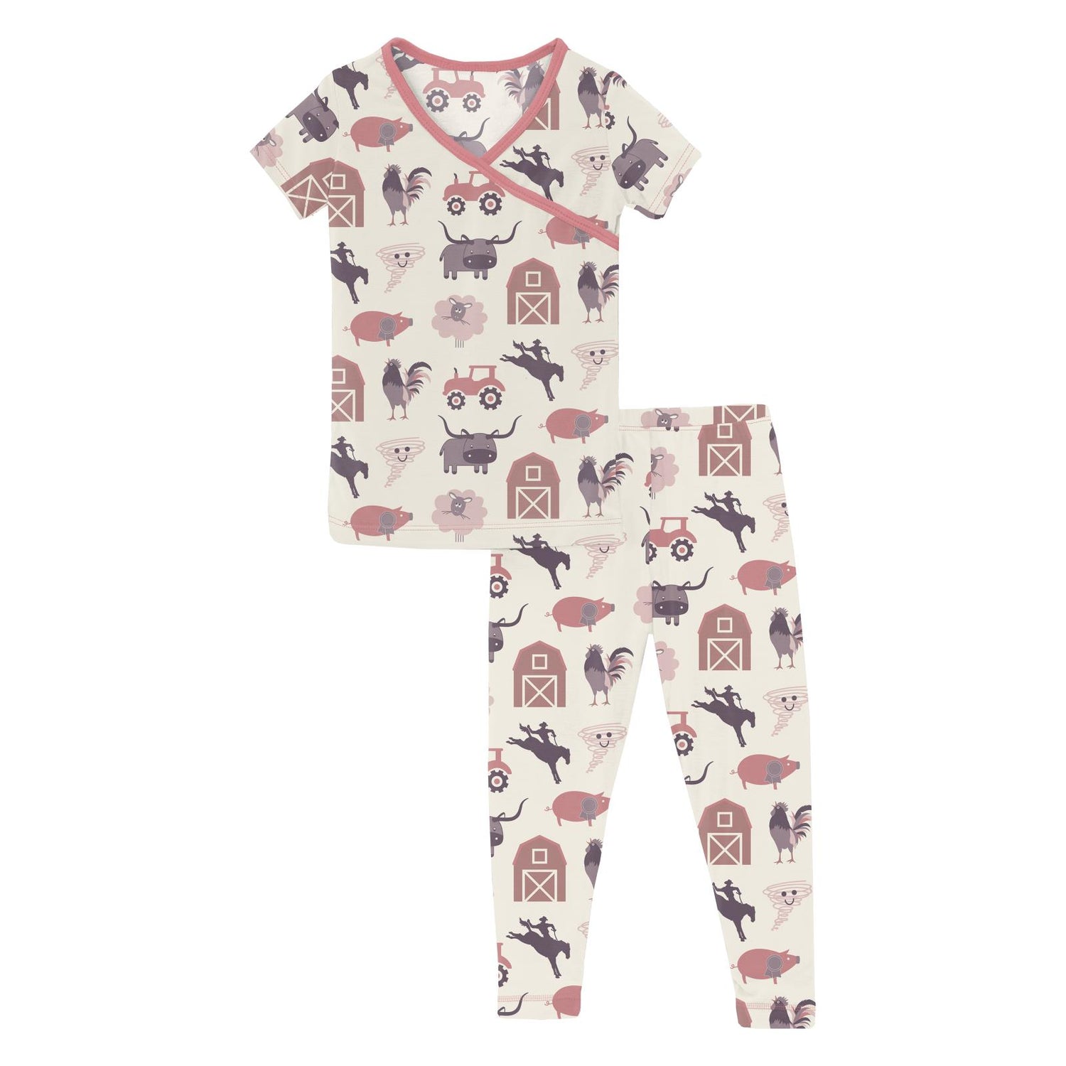 Print Short Sleeve Kimono Pajama Set in Desert Rose Rowdy Howdy (270377)