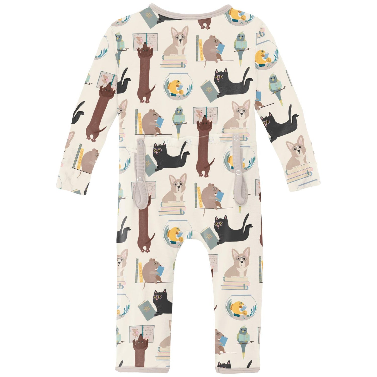 Print Coverall with 2 Way Zipper in Natural Books & Pets (311220)