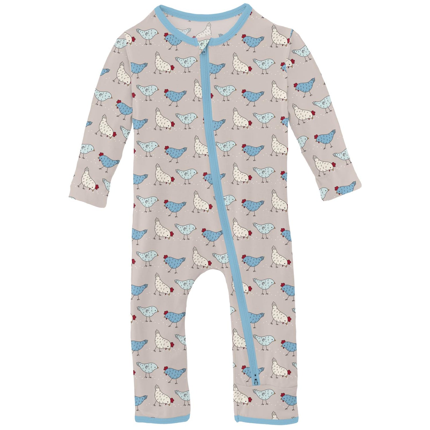 Print Coverall with 2 Way Zipper in Latte Chickens (311246)