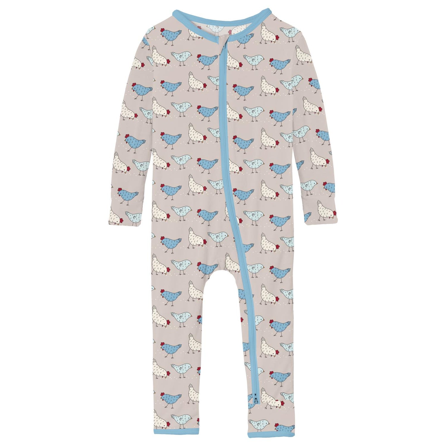Print Coverall with 2 Way Zipper in Latte Chickens (311290)