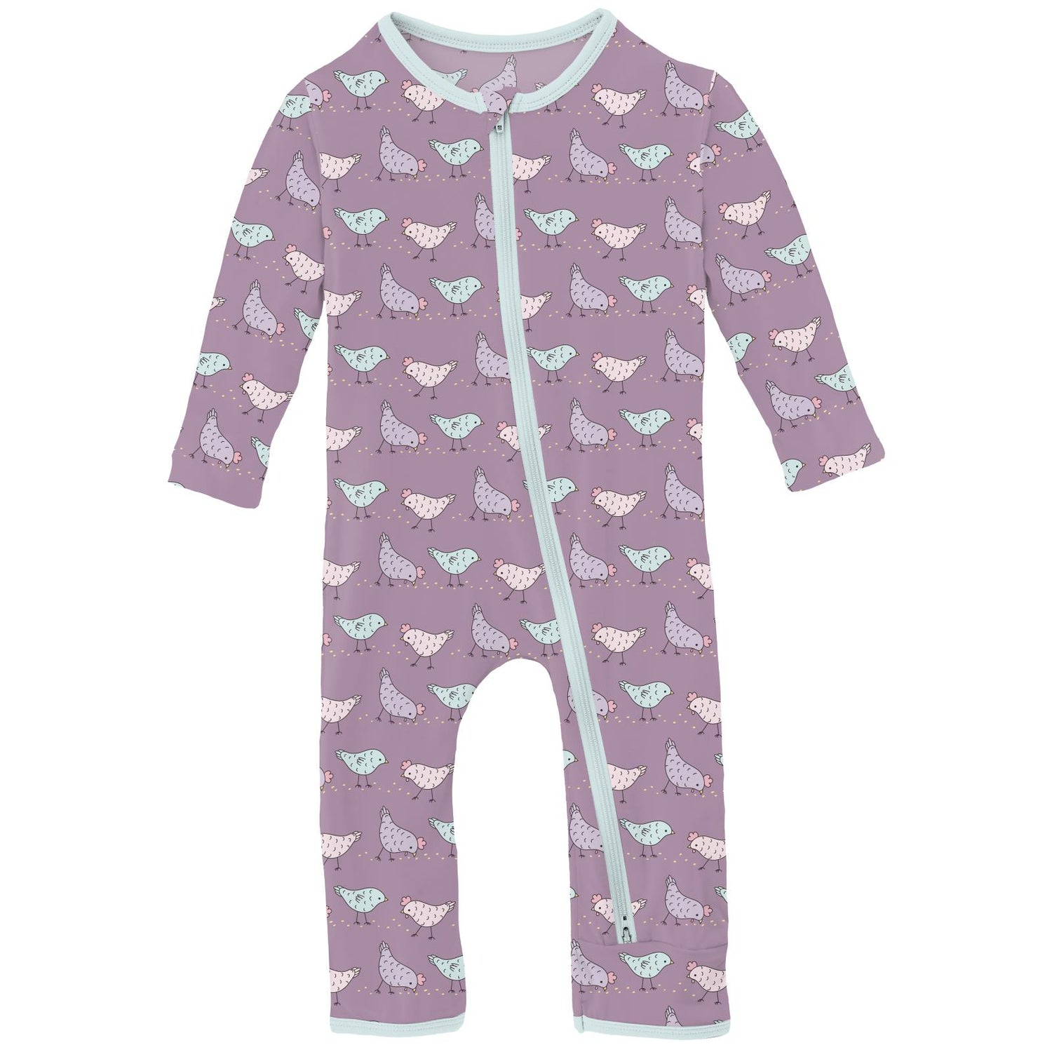 Print Coverall with 2 Way Zipper in Lavender Chickens (311427)