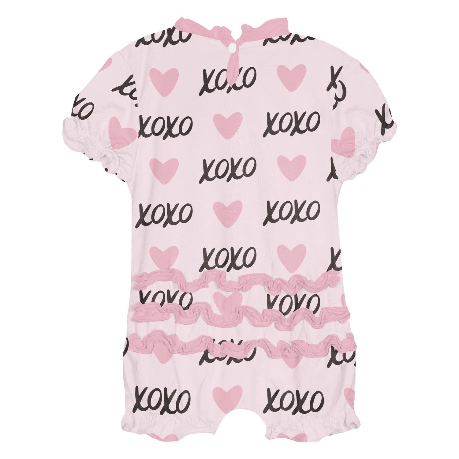 Print Ruffle Romper in Shrinking Violet XOXO (312125)