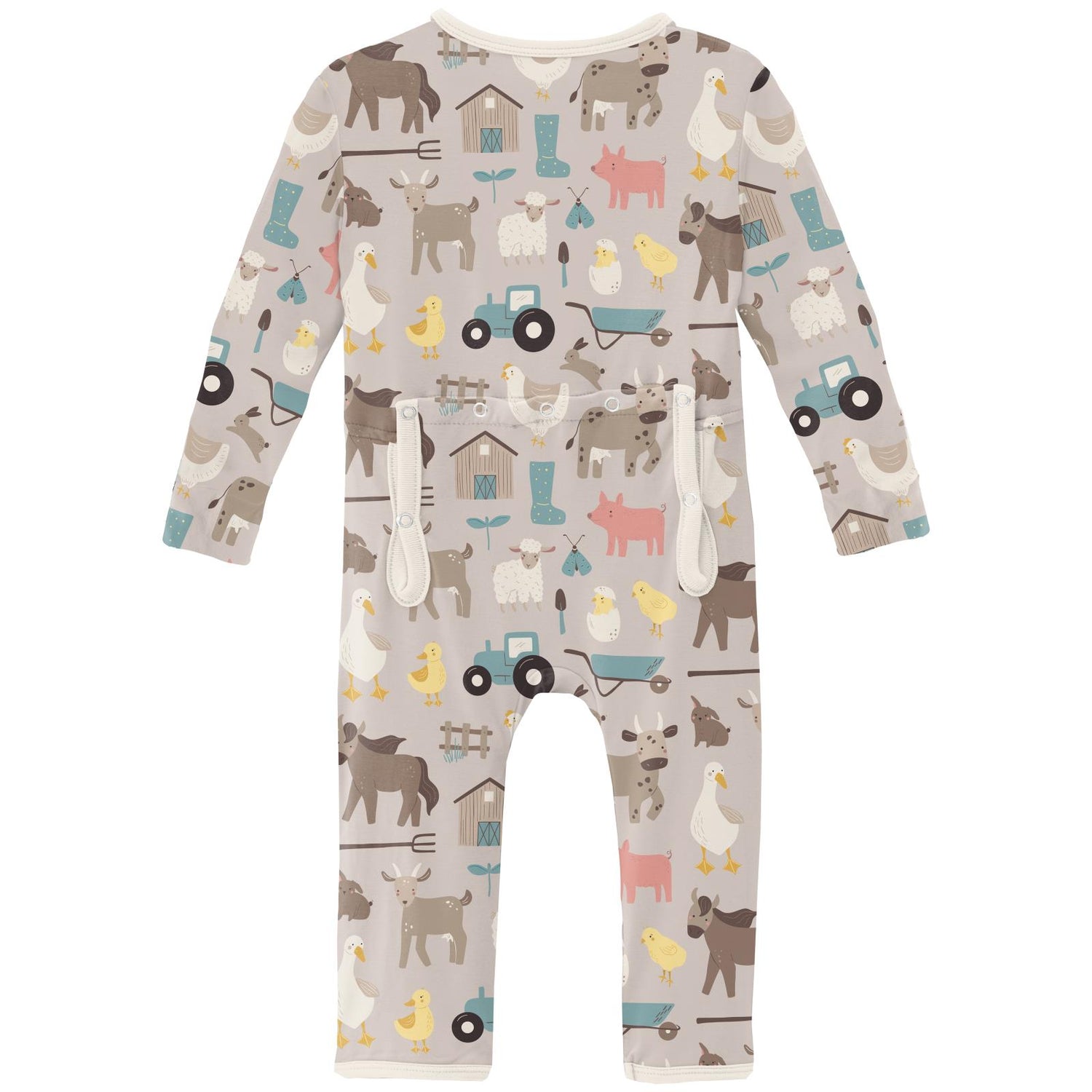 Print Coverall with Snaps in Latte Morning on the Farm (311121)
