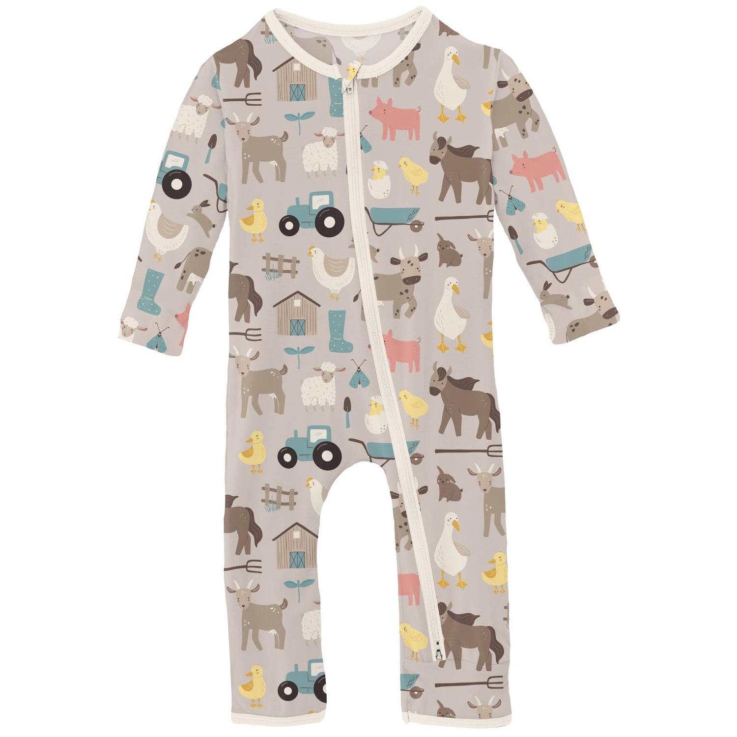 Print Coverall with 2 Way Zipper in Latte Morning on the Farm (311201)