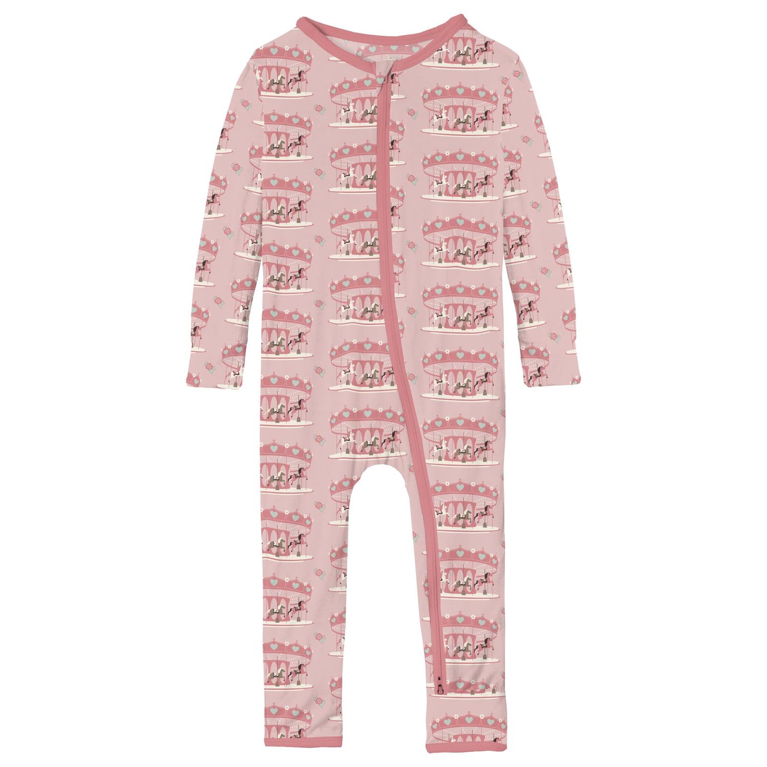 Print Coverall with 2 Way Zipper in Baby Rose Fair Carousel (343964)