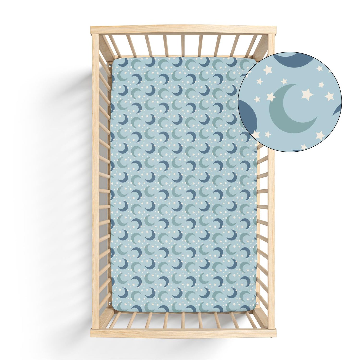 Print Grow with me Crib to Twin Fitted Sheet in Spring Sky Moon and Stars