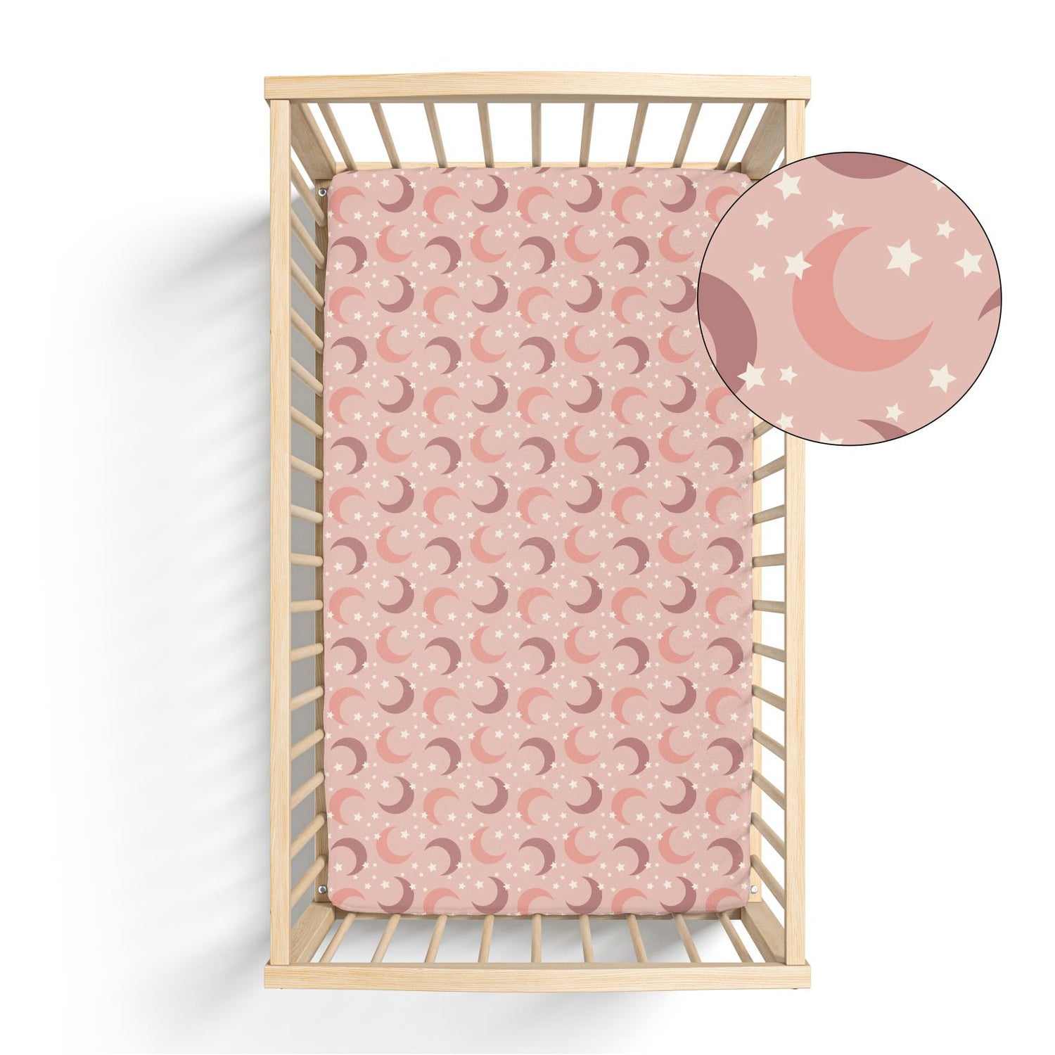 Print Grow with me Crib to Twin Fitted Sheet in Peach Blossom Moon and Stars