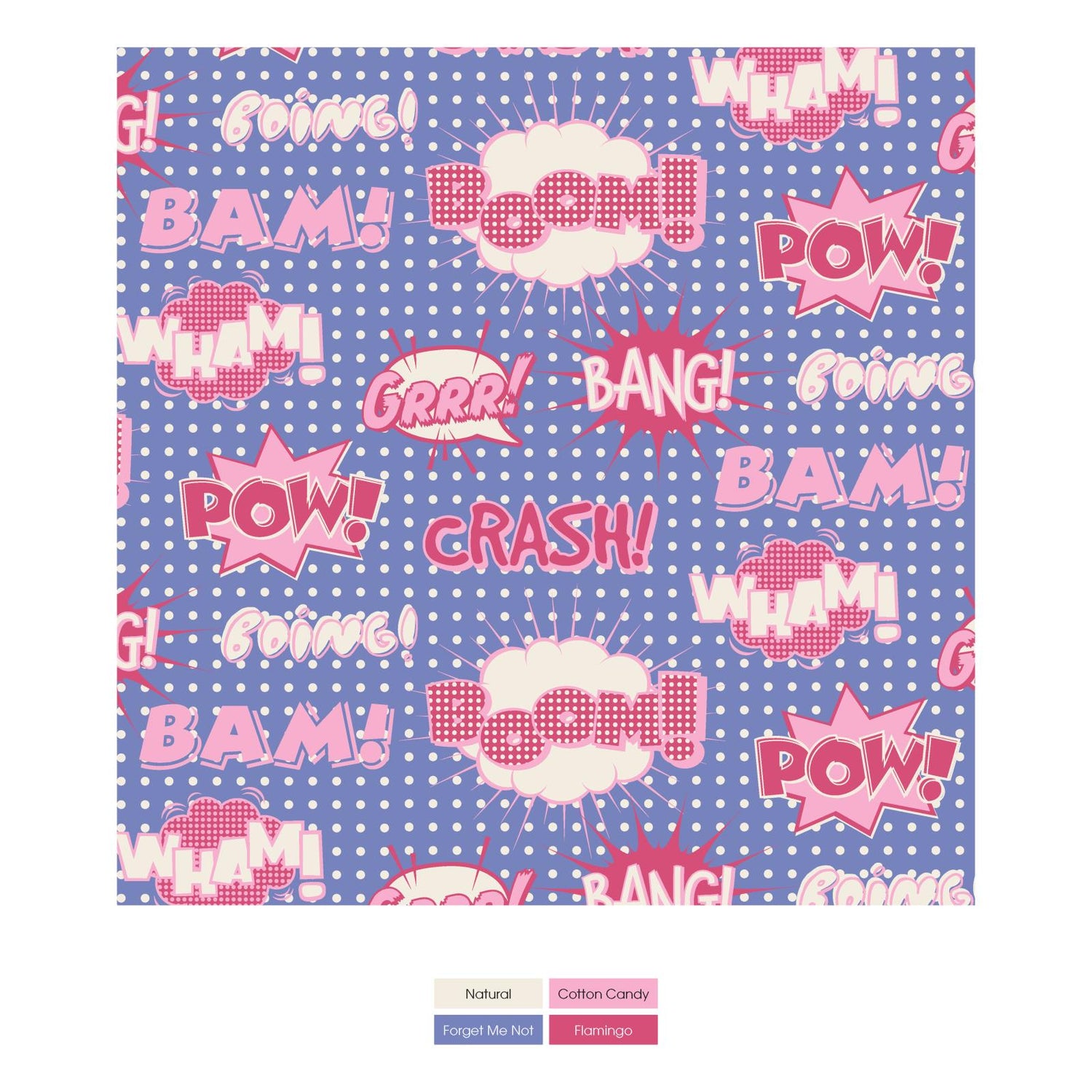 Print Fleece Kangaroo Pocket Pullover in Forget Me Not Comic Onomatopoeia
