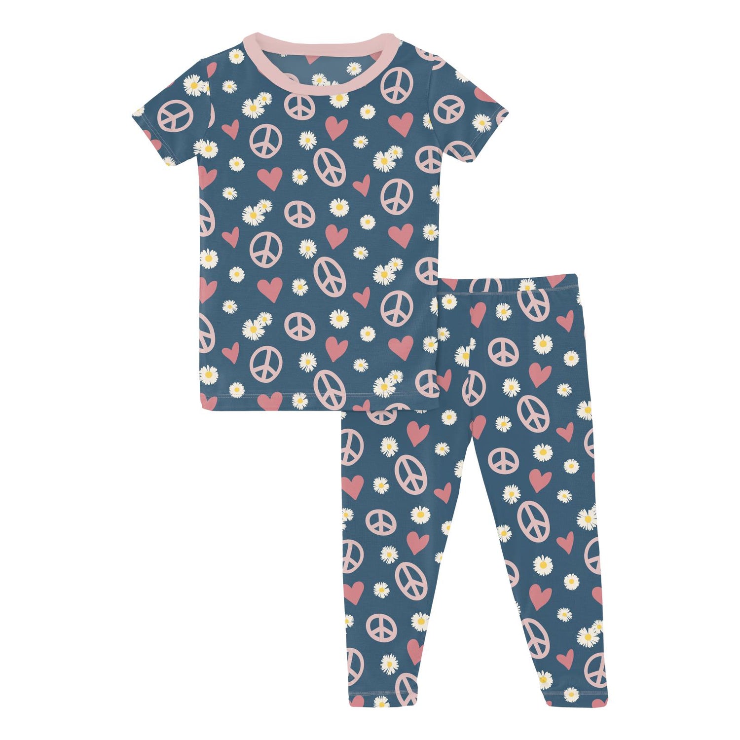 Print Short Sleeve Pajama Set in Peace, Love and Happiness (288182)