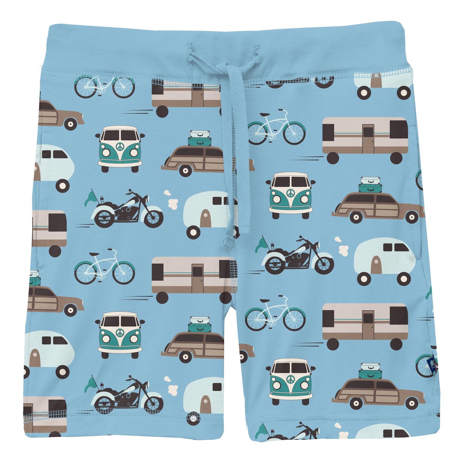 Print Lightweight Drawstring Shorts in Seaside Blue On the Way (318624)