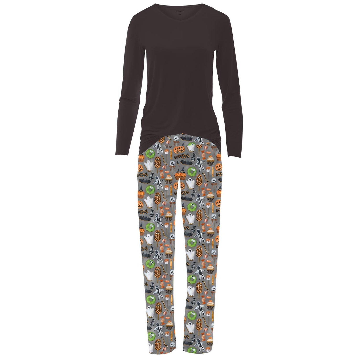 Women's Print Long Sleeve V-Neck Pajamas in Halloween Treats (334664)