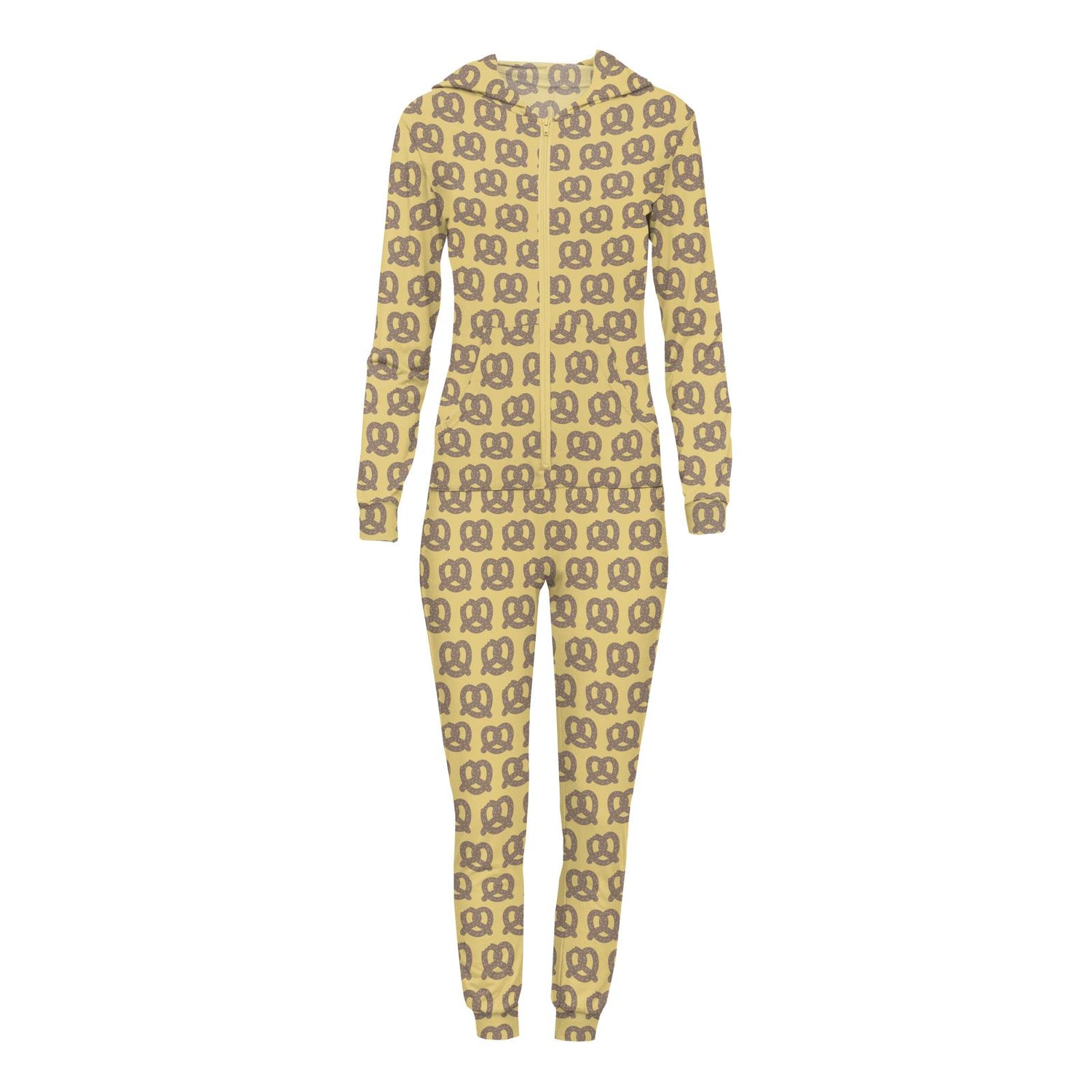 Women's Print Long Sleeve Jumpsuit with Hood in Flax Giant Pretzel (334714)