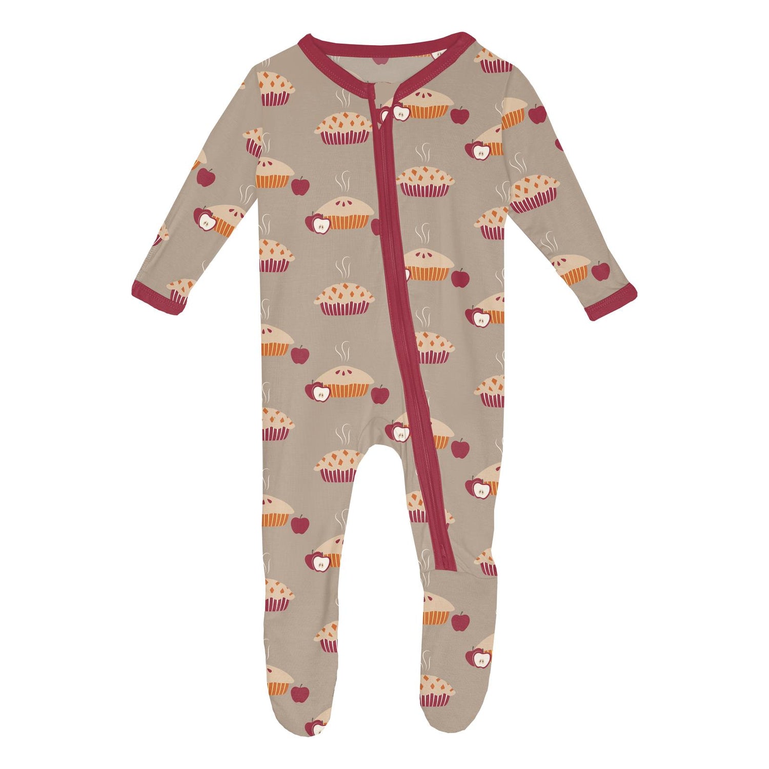 Print Footie with 2 Way Zipper in Fall Pies