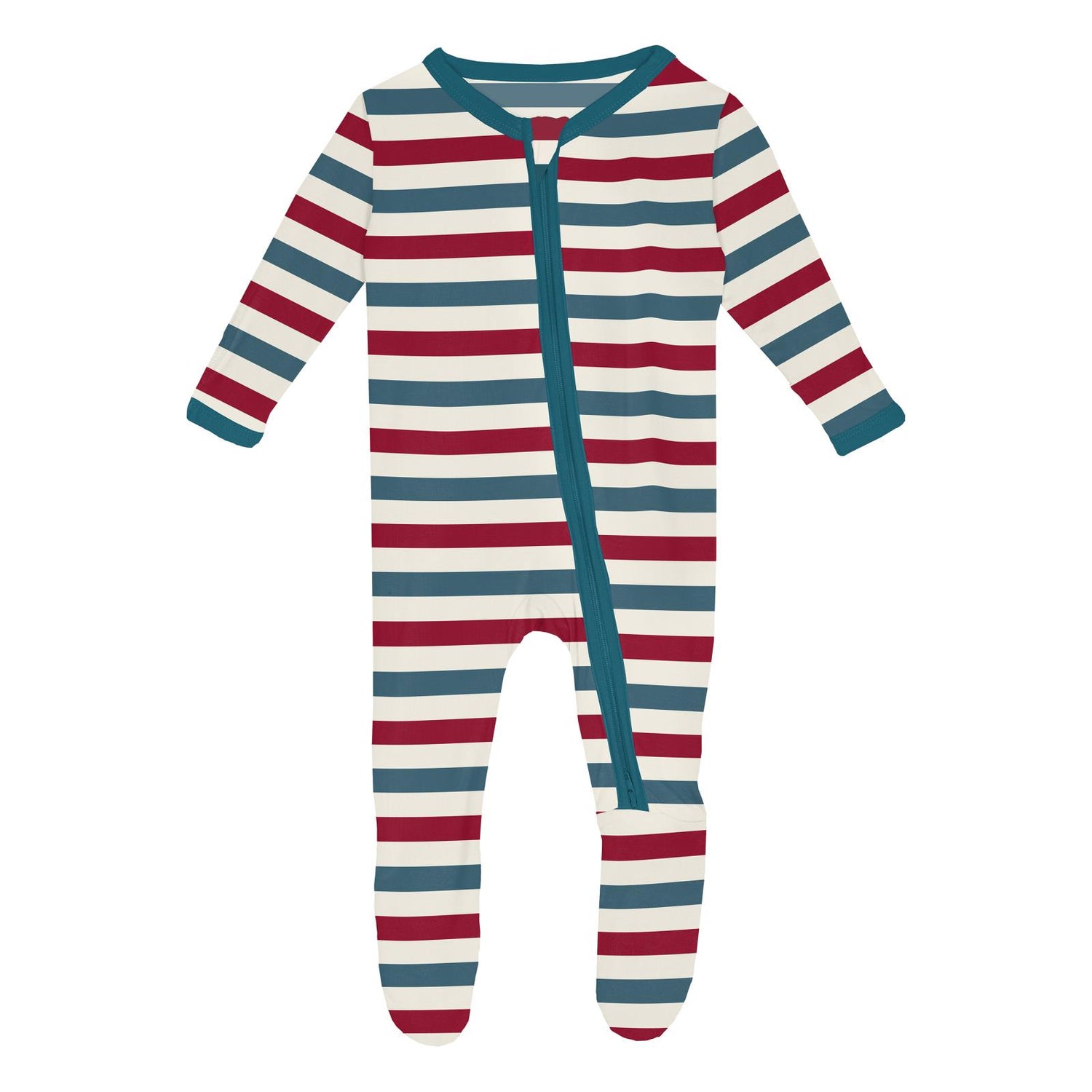 Print Footie with 2 Way Zipper in USA Stripe