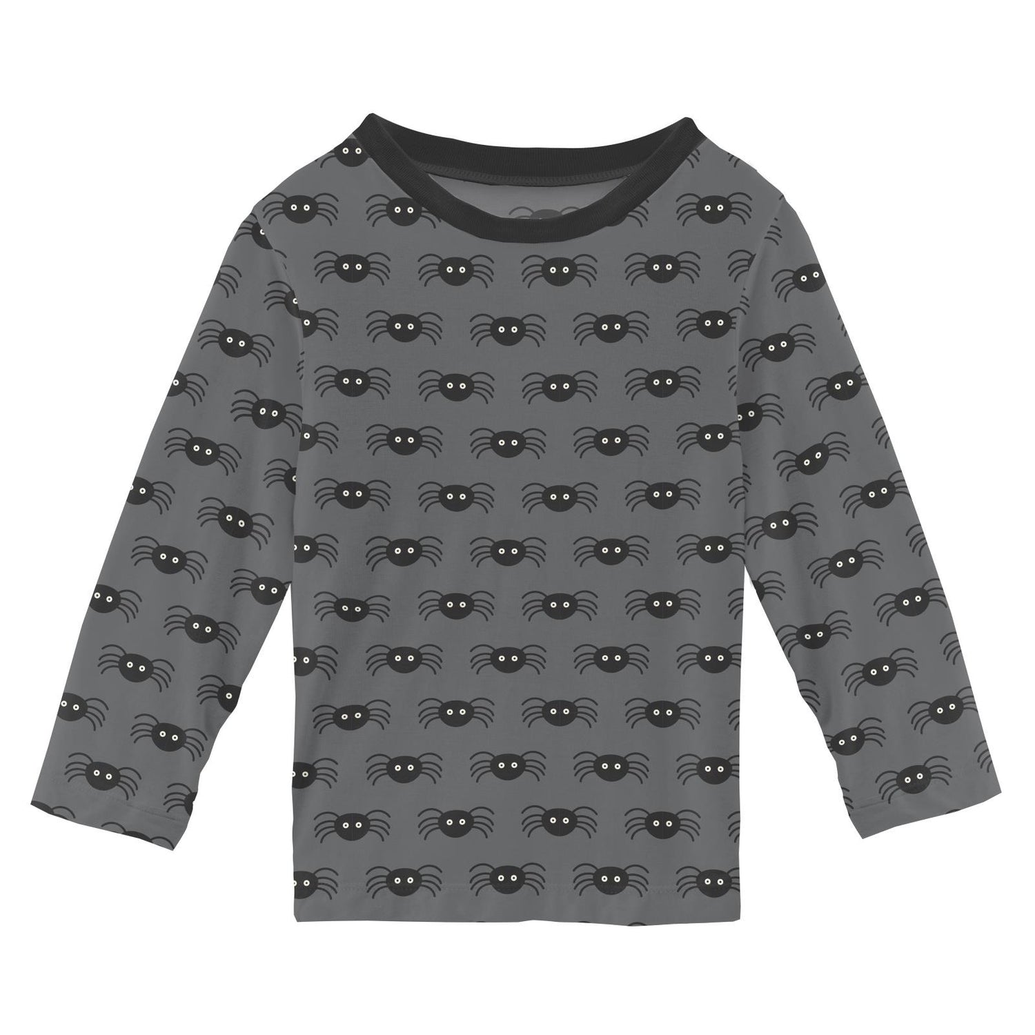 Print Long Sleeve Crew Neck Tee in Stone Spiders (324952)