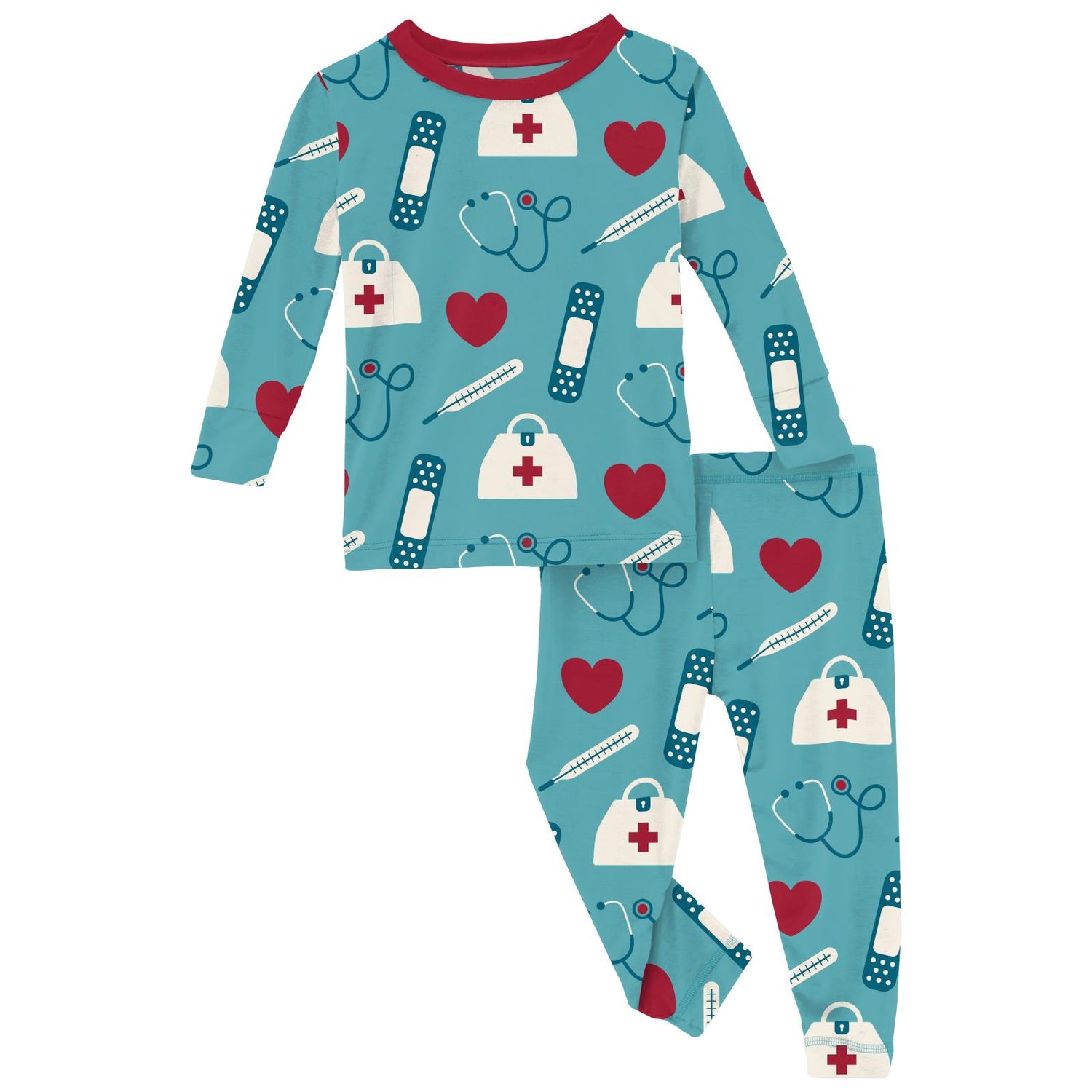 Print Long Sleeve Pajama Set in Glacier Medicine (325009)