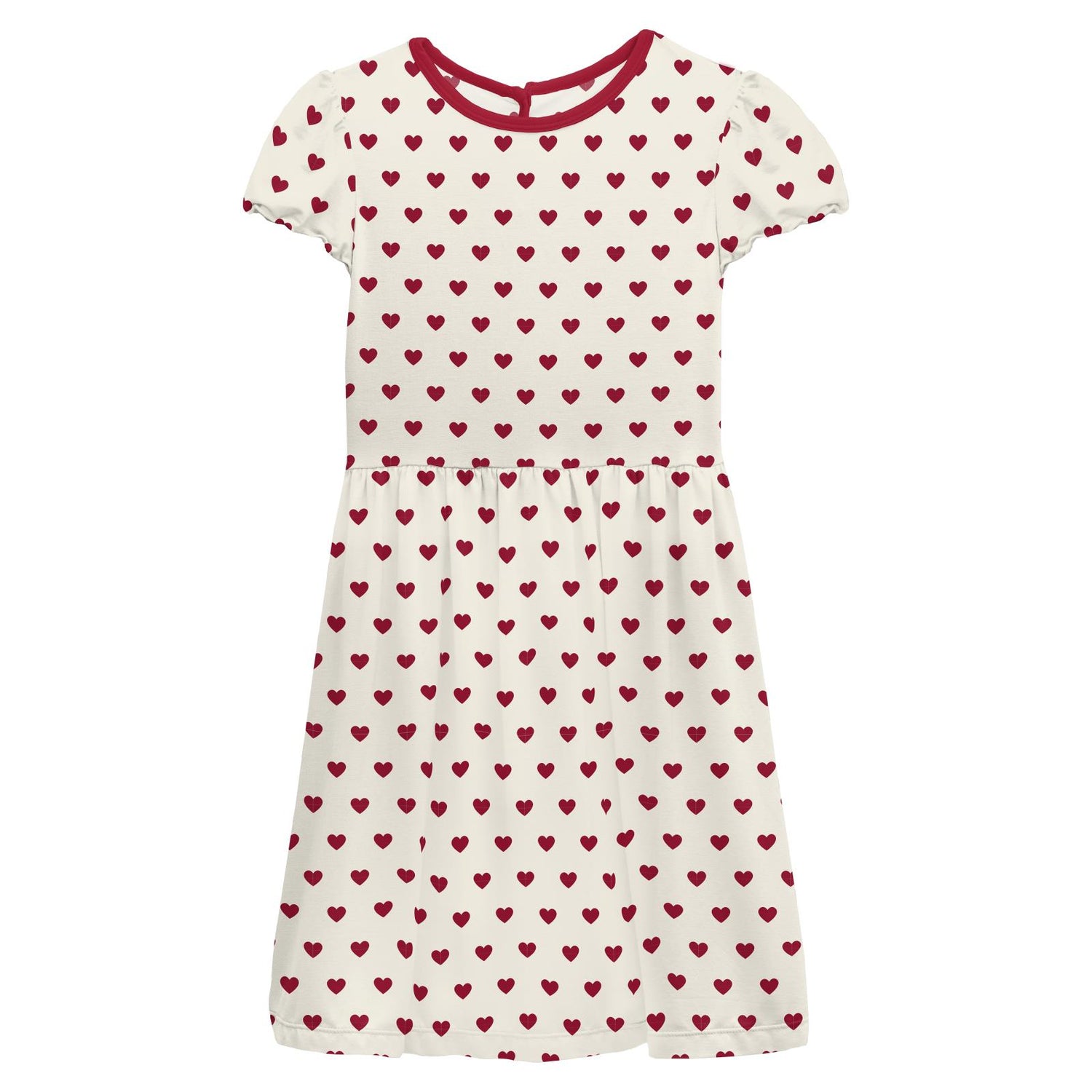 Print Flutter Sleeve Twirl Dress with Pockets in Natural Hearts with Silver trim