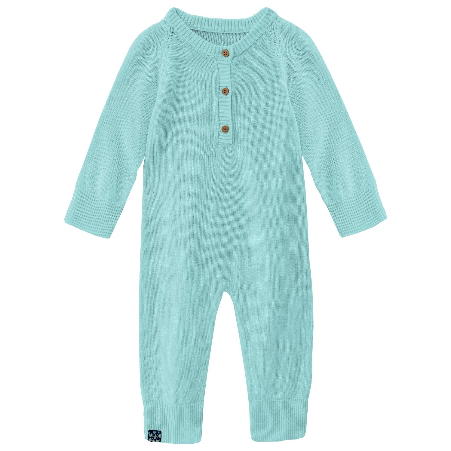 Knitted Henley Romper in Summer Sky