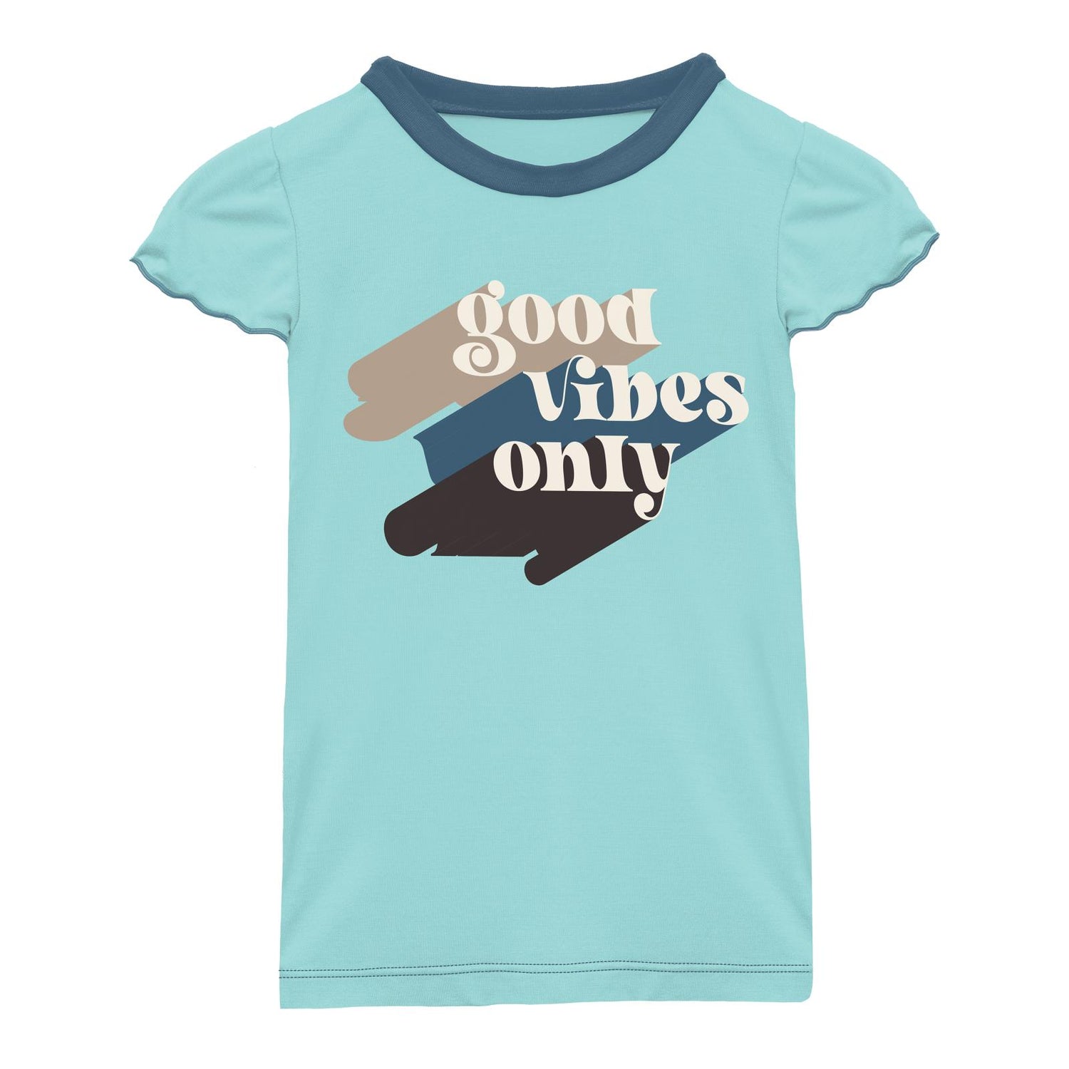 Flutter Sleeve Graphic Tee in Summer Sky Good Vibes Only (245481)