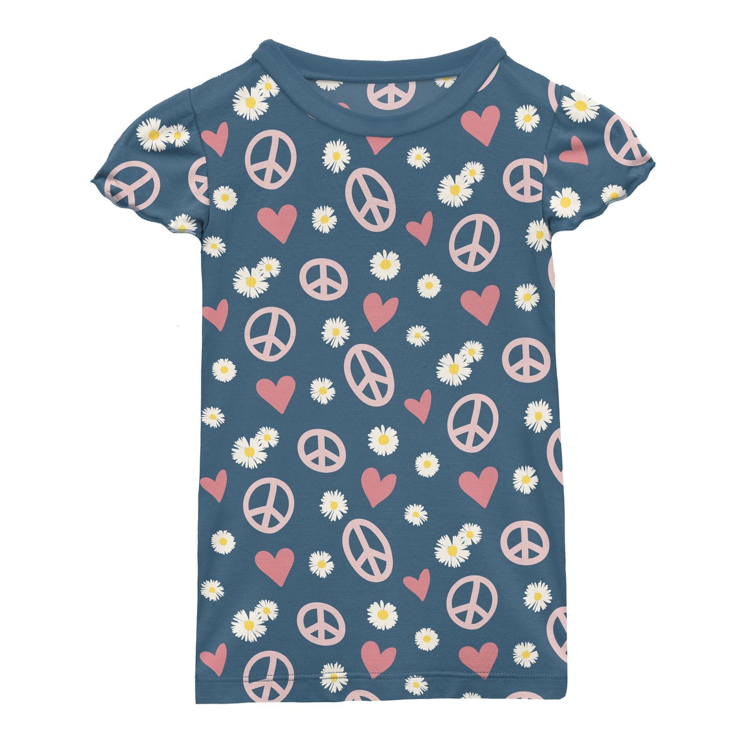 Print Flutter Sleeve Tee in Peace; Love and Happiness (245891)