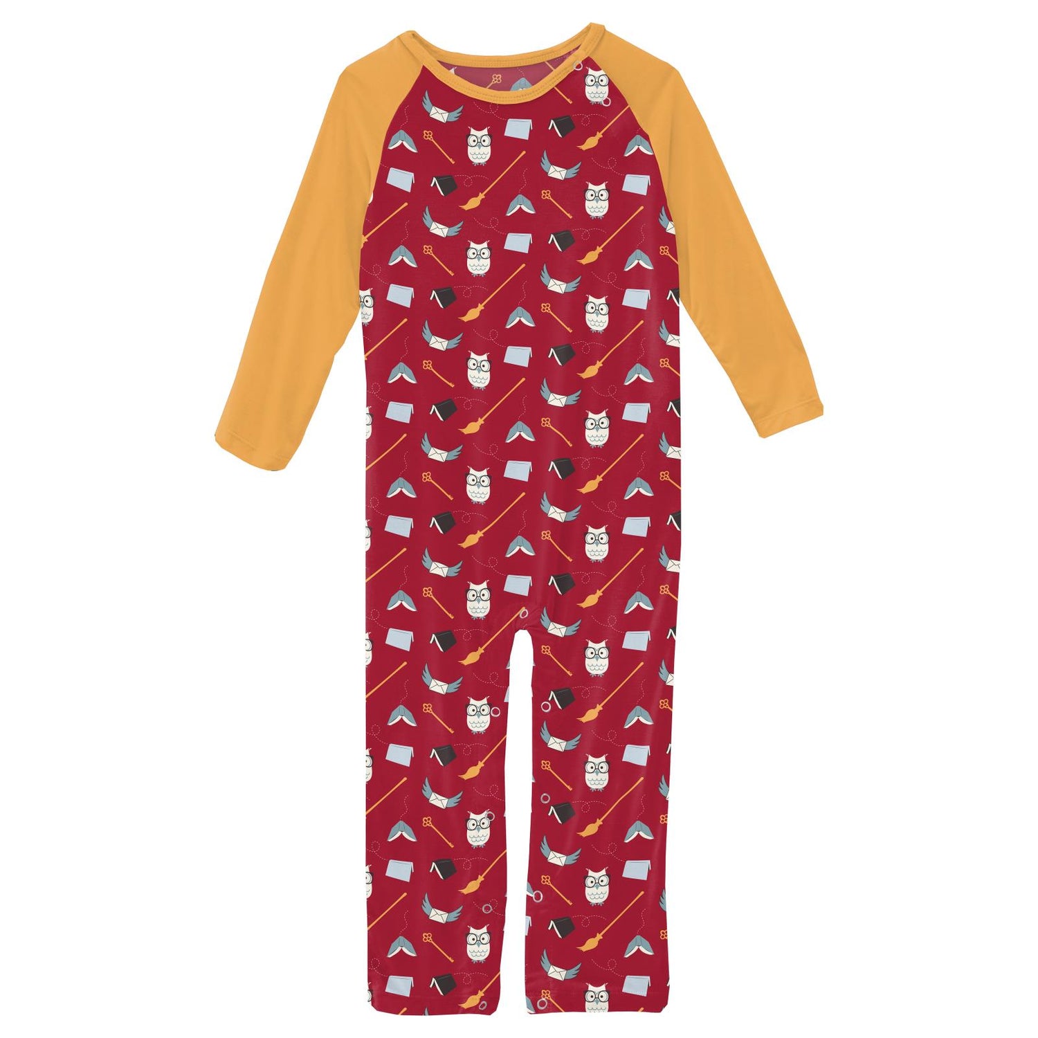 Print Long Sleeve Raglan Romper in Crimson Magical World (292118)