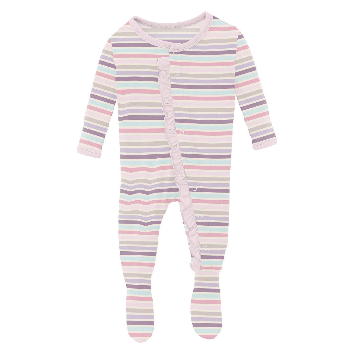 Print Classic Ruffle Footie with Snaps in Ice Cream Stripe (336403)