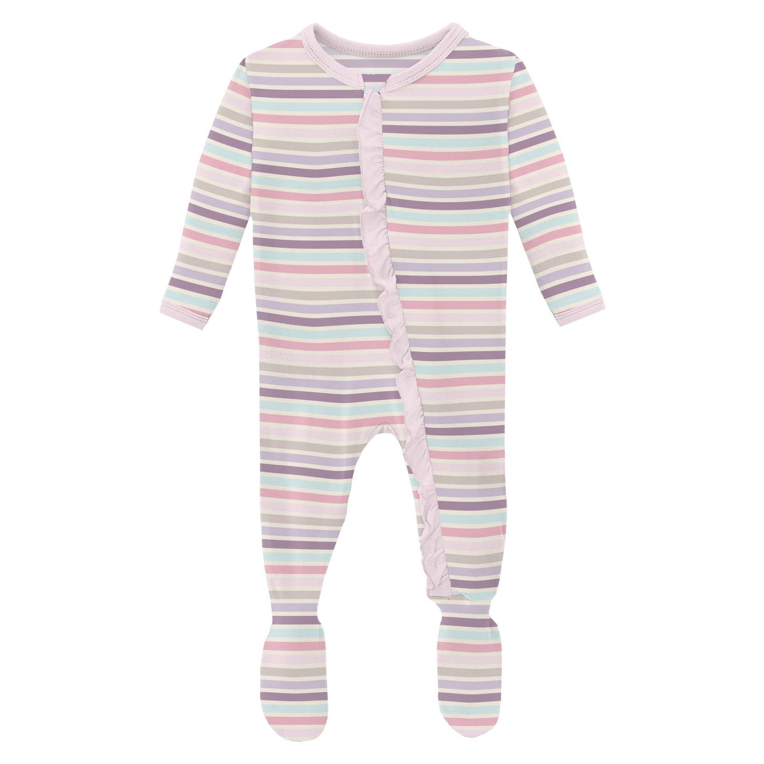 Print Classic Ruffle Footie with 2 Way Zipper in Ice Cream Stripe (336417)