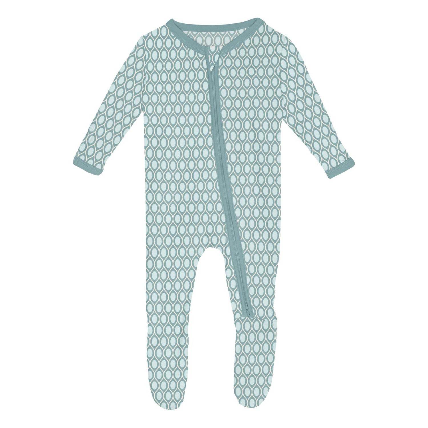 Print Footie with 2 Way Zipper in Jade Wavy Lattice (336428)