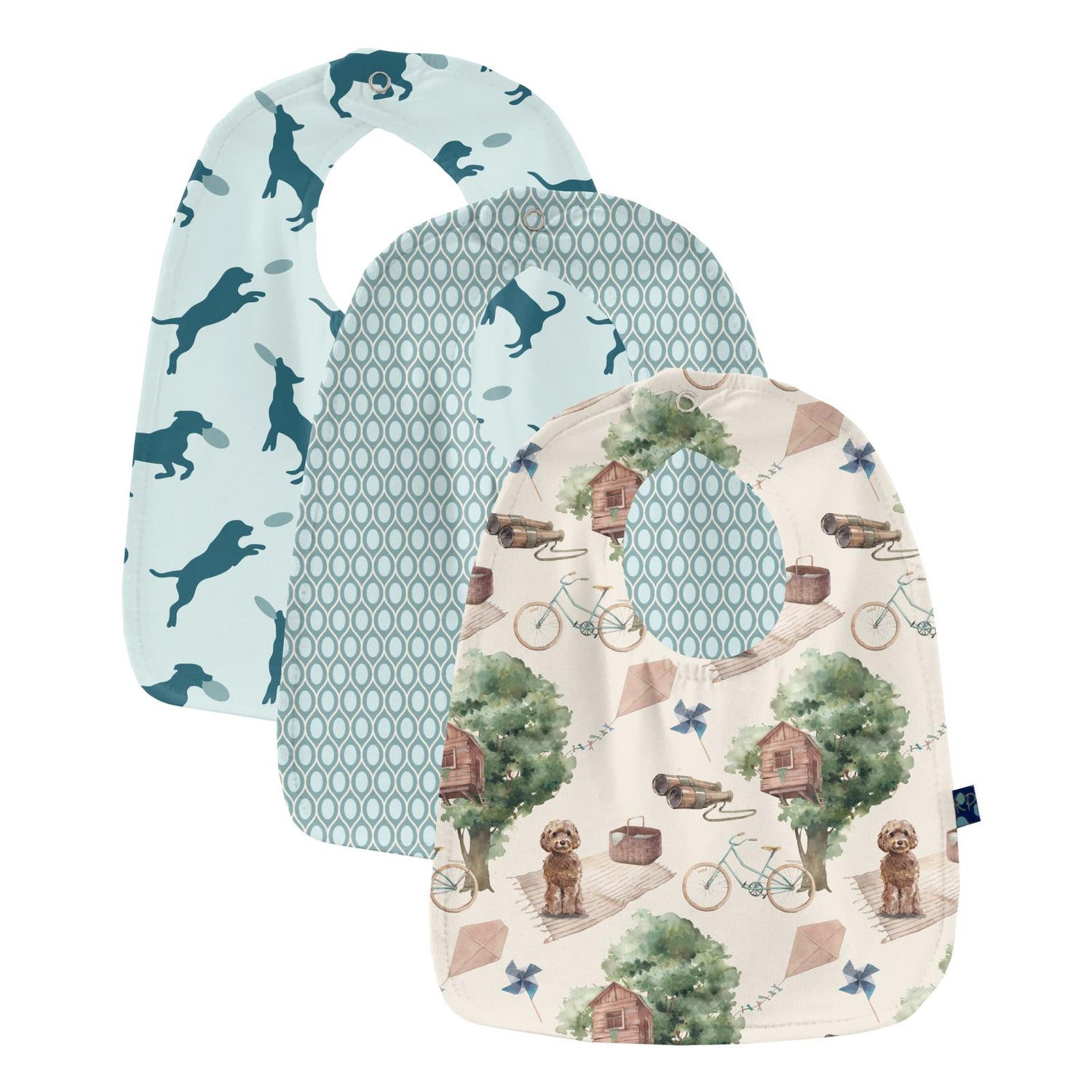 Print Bib Set of 3 in Natural Tree House; Jade Wavy Lattice & Fresh Air Frisbee Labs (336578)