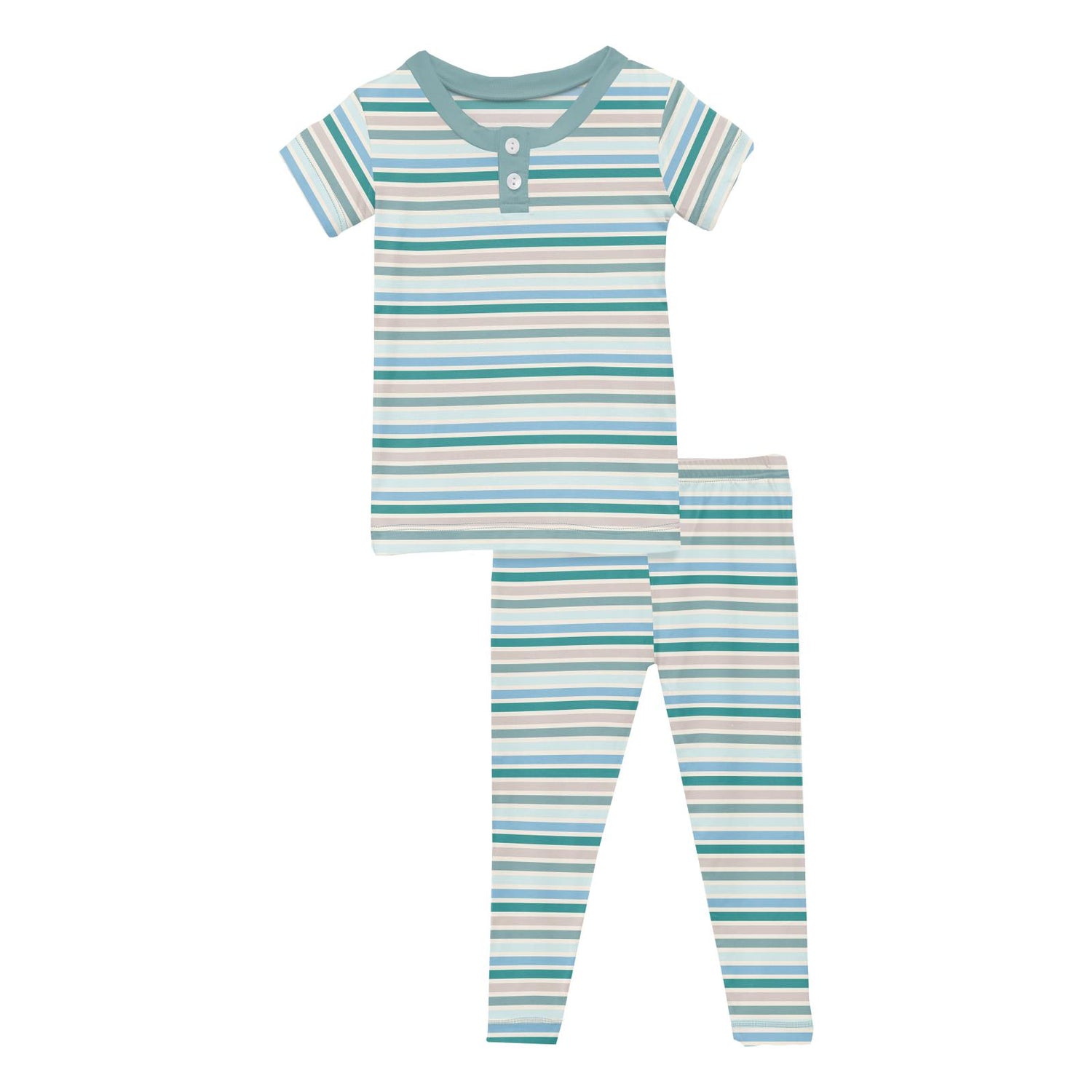 Print Short Sleeve Henley Pajama Set in Lakeside Stripe (336658)