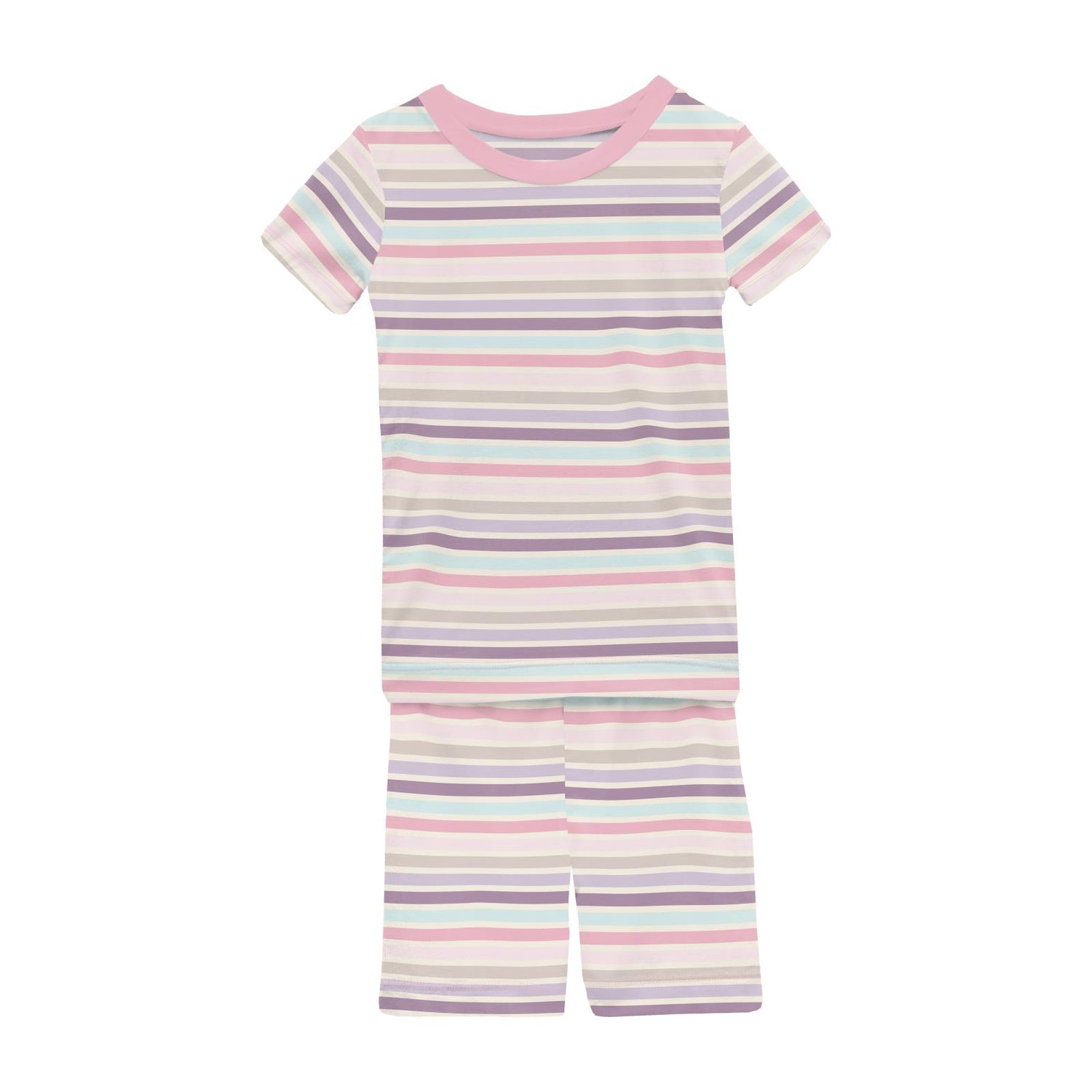 Print Short Sleeve Pajama Set with Shorts in Ice Cream Stripe (336678)