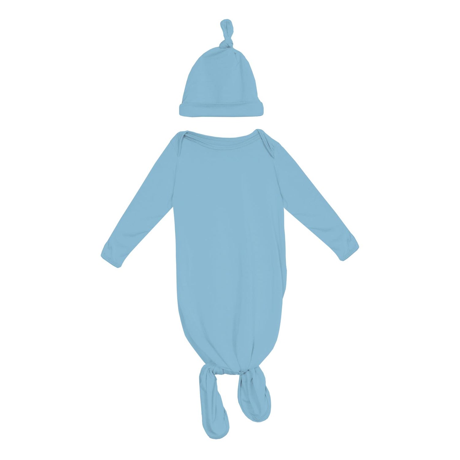 Knotted Layette Gown & Hat Set in Seaside Blue