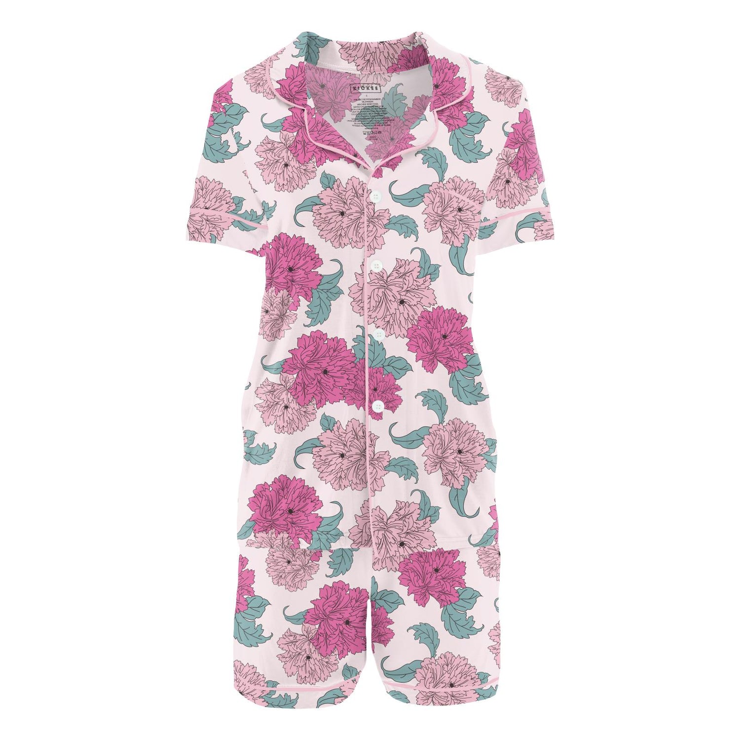 Women's Print Short Sleeve Collared Pajama Set with Shorts in Shrinking Violet Peonies (336741)
